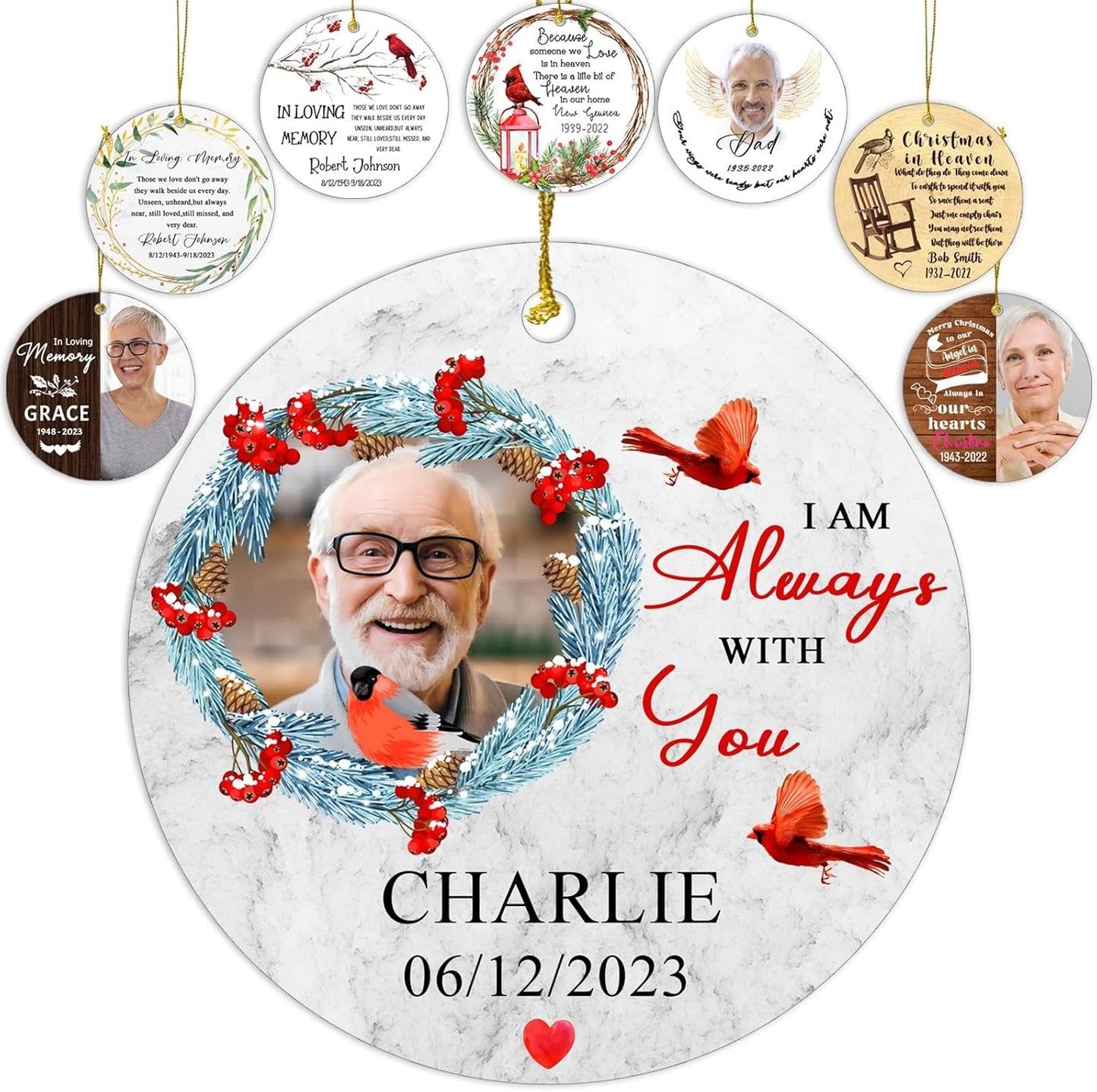 Personalized Christmas Ornaments,Double-Sided Ceramics Picture & Photo Custom Memorial Ornament - Memorial Ornaments 2025 - Hanging Customized Xmas Ornament for Christmas Tree