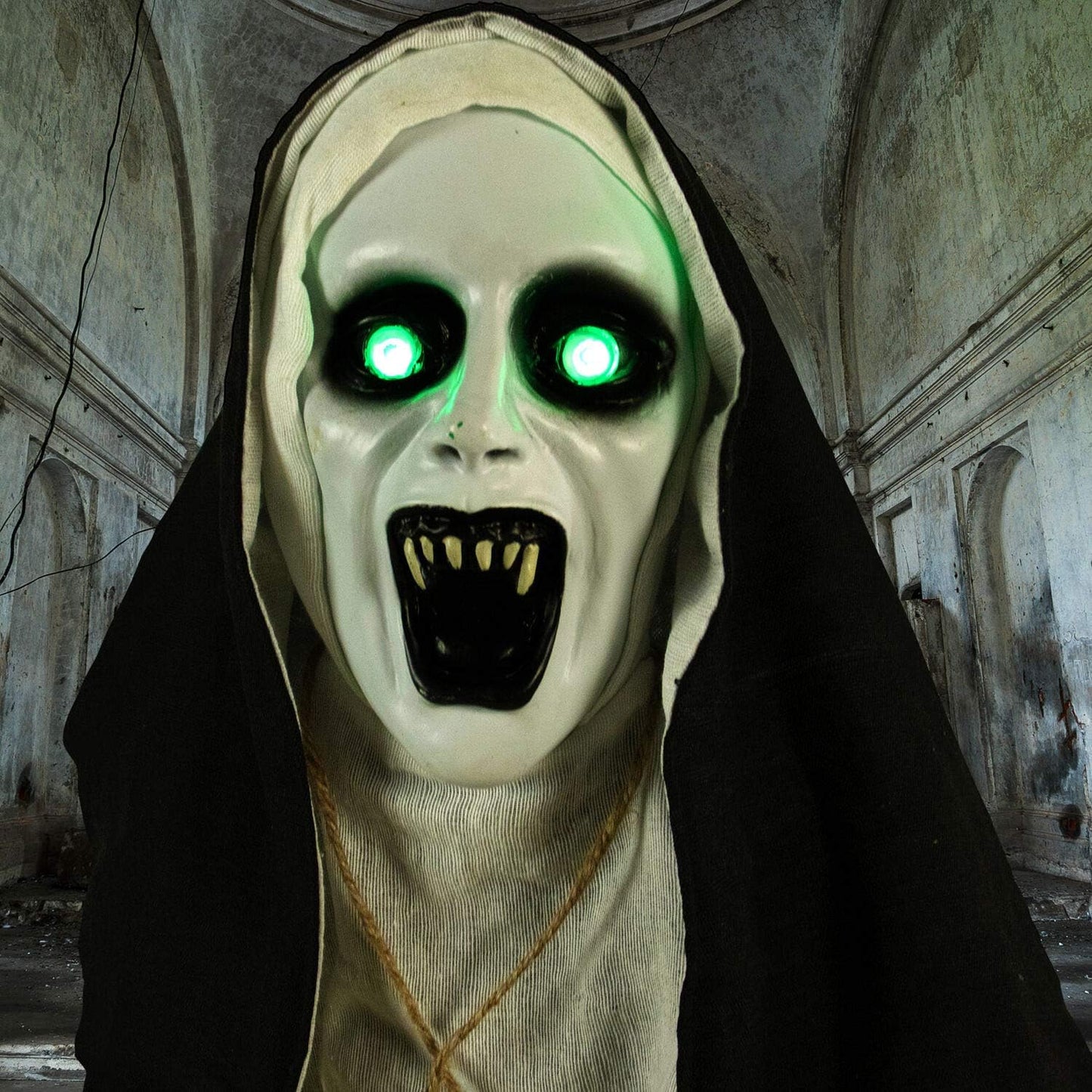 Haunted Hill Farm Life-Size Scary Talking Witch Nun Halloween Animatronic with Touch Activated Lights and Sound, Poseable, Battery Operated Indoor or Covered Outdoor Creepy Halloween Decorations