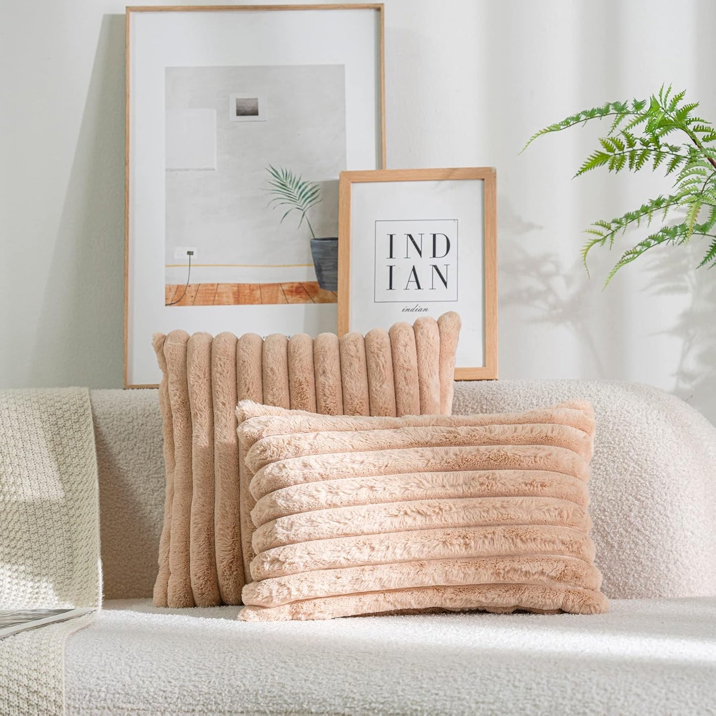 DEELAND Pack of 2,Double-Sided Faux Fur Plush Decorative Throw Pillow Covers Fuzzy Striped Soft Pillowcase Cushion Covers for Sofa Couch Bedroom