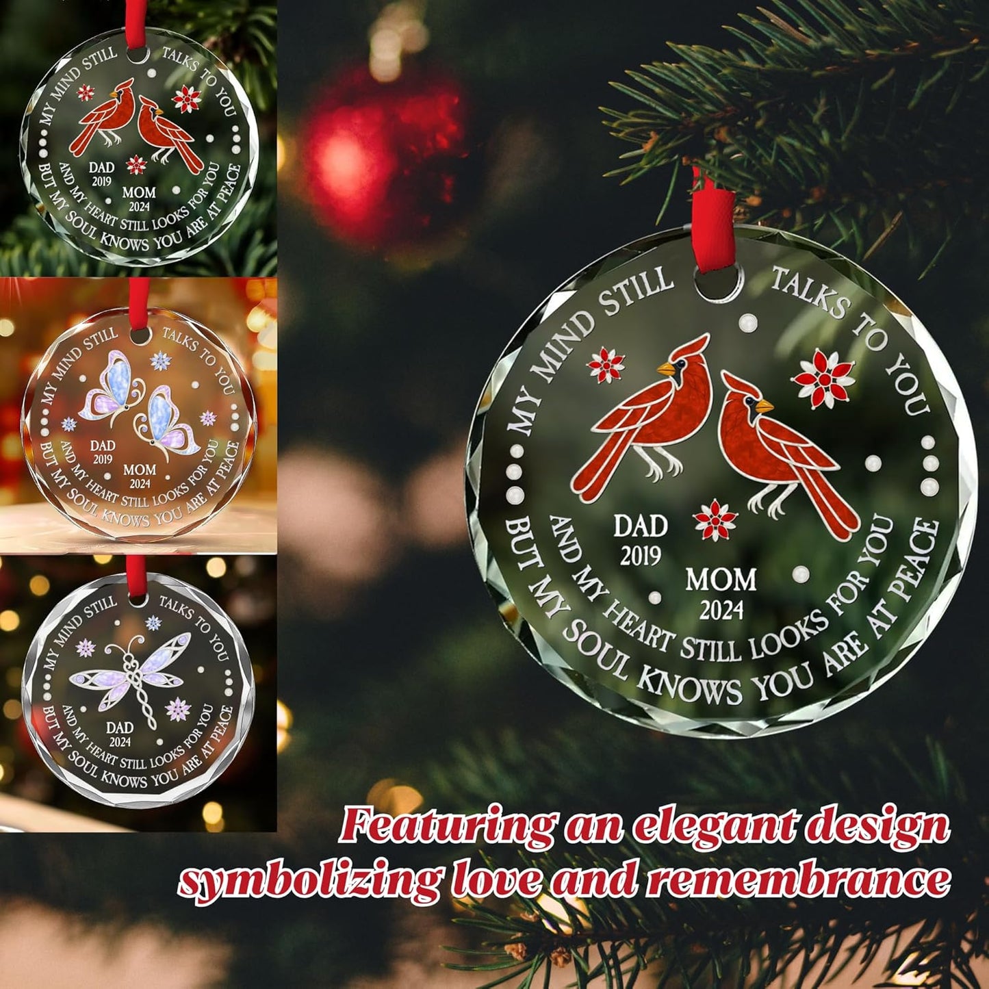 Personalized Memorial Christmas Ornament - My Mind Still Talks to You, Custom Name Remembrance Glass Ornament for Loss of Loved Ones, Sympathy Gifts for Deceased