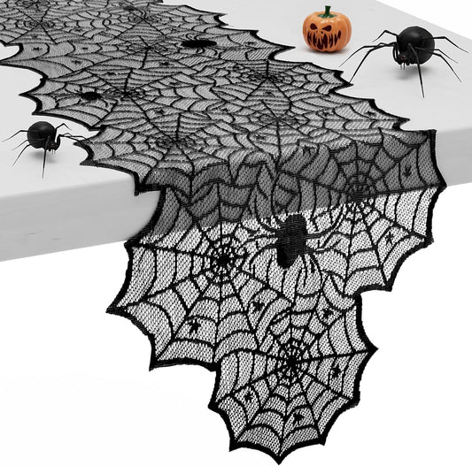 Halloween Table Runner,72 Inches Long Black Lace Spider Web Table Runners for Halloween Table Decoration/Party Dinner Table Decor,Kitchen,Mantel,Bedroom Decoration