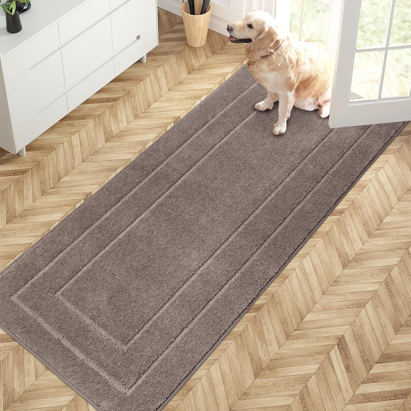 PURRUGS Dirt Trapping Door Mat 32" x 70", Non-Slip/Skid Machine Washable Entryway Rug, Dog Doormat, Super Absorbent Welcome Mat for Muddy Wet Shoes and Paws, Grayish Brown