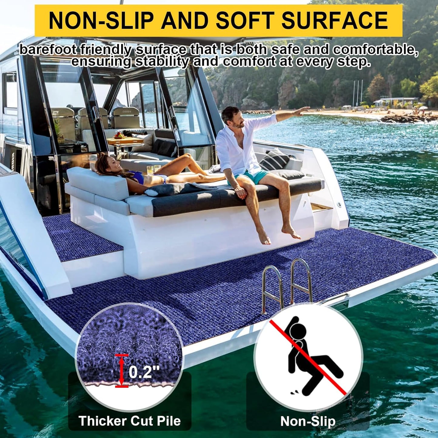 Marine Carpet,6 FT x 10 FT Deep Blue Indoor Outdoor Carpet 0.2" Thick Boat Carpet with Water-Proof TPE Backing, Non-Slide Outdoor Marine Carpet Roll for Home, Patio, Porch, Deck