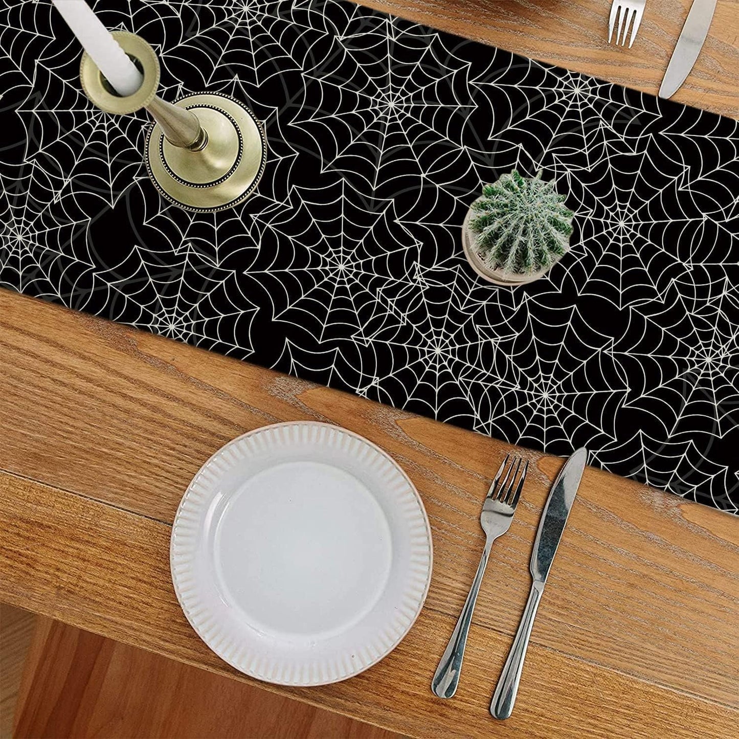 Halloween Table Runner Spider Web Black Linen Table Runners for Seasonal Holidays Indoor Outdoor Kitchen Dining Party Home Decor 13 x 120 Inch