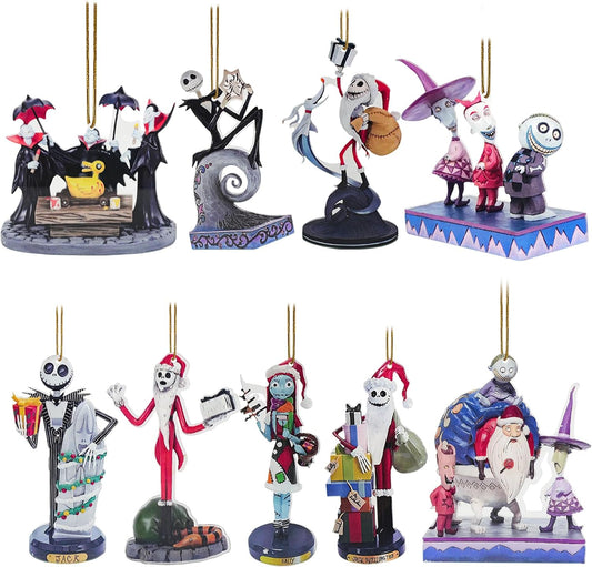 2025 Halloween Christmas Tree Decorations, 9PCS Acrylic Cute Night Before Xmas Pendants Hanging, 2D Flat Spooky Decor Indoor Home Party Gifts Ornaments, 10cm/3.93in