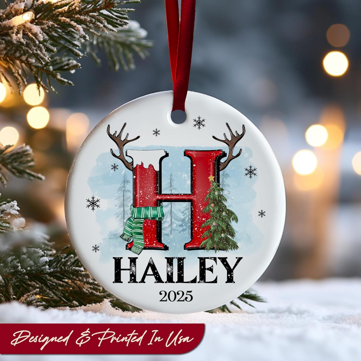 Personalized Christmas Ornaments 2025 - Custom Ceramic Initial & Name Tree Decor - Monogrammed Holiday Keepsake with Letter, Name & Year for Family & Friends