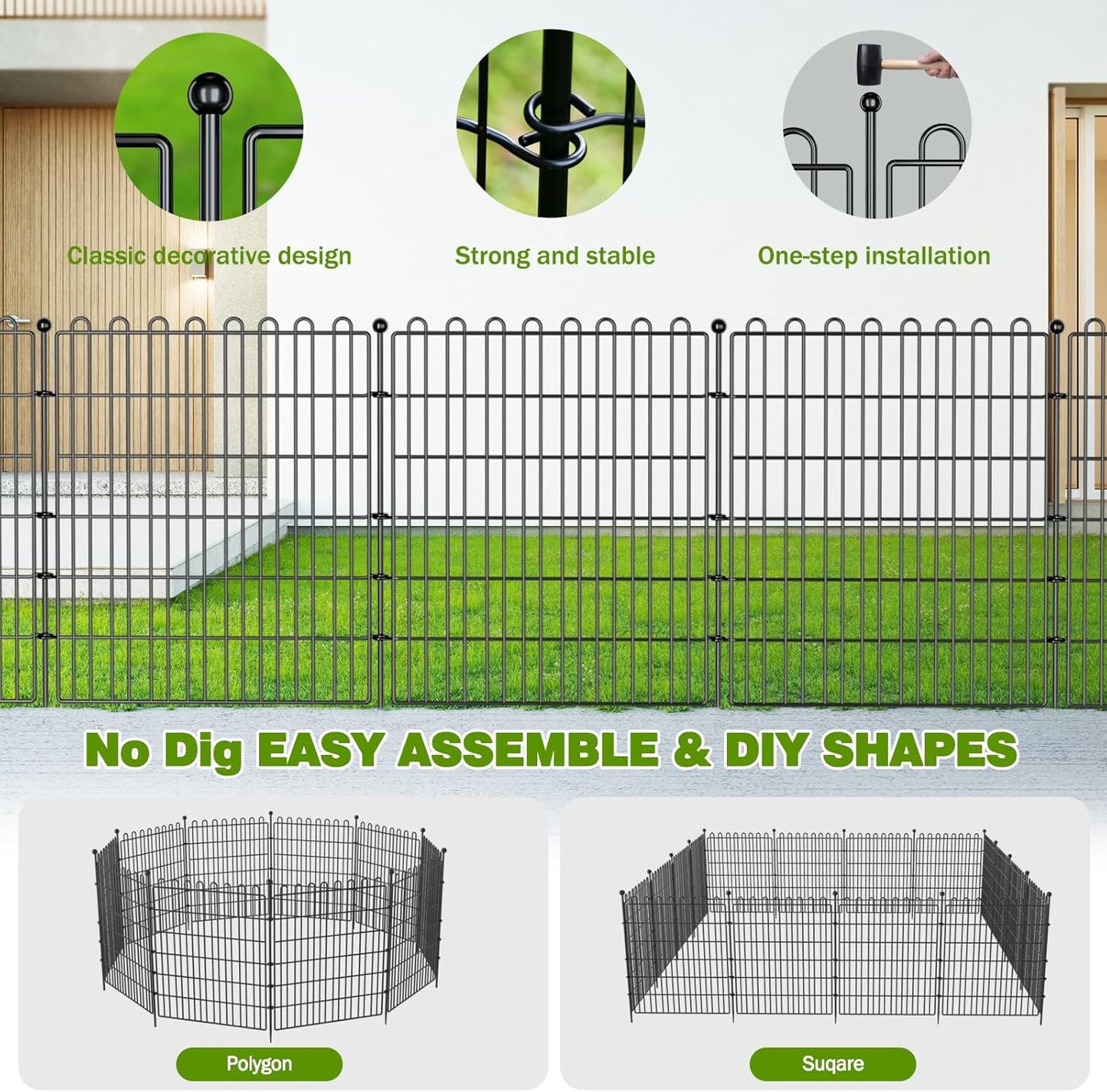 10 Panels No Dig Decorative Garden Fence with Gate for Yard, 24 in(H) X 20 ft(L) Animal Barrier Fencing for Outdoor Dog, Metal Portable Garden Fences for Borders, Pets, Landscape, Temporary Fence