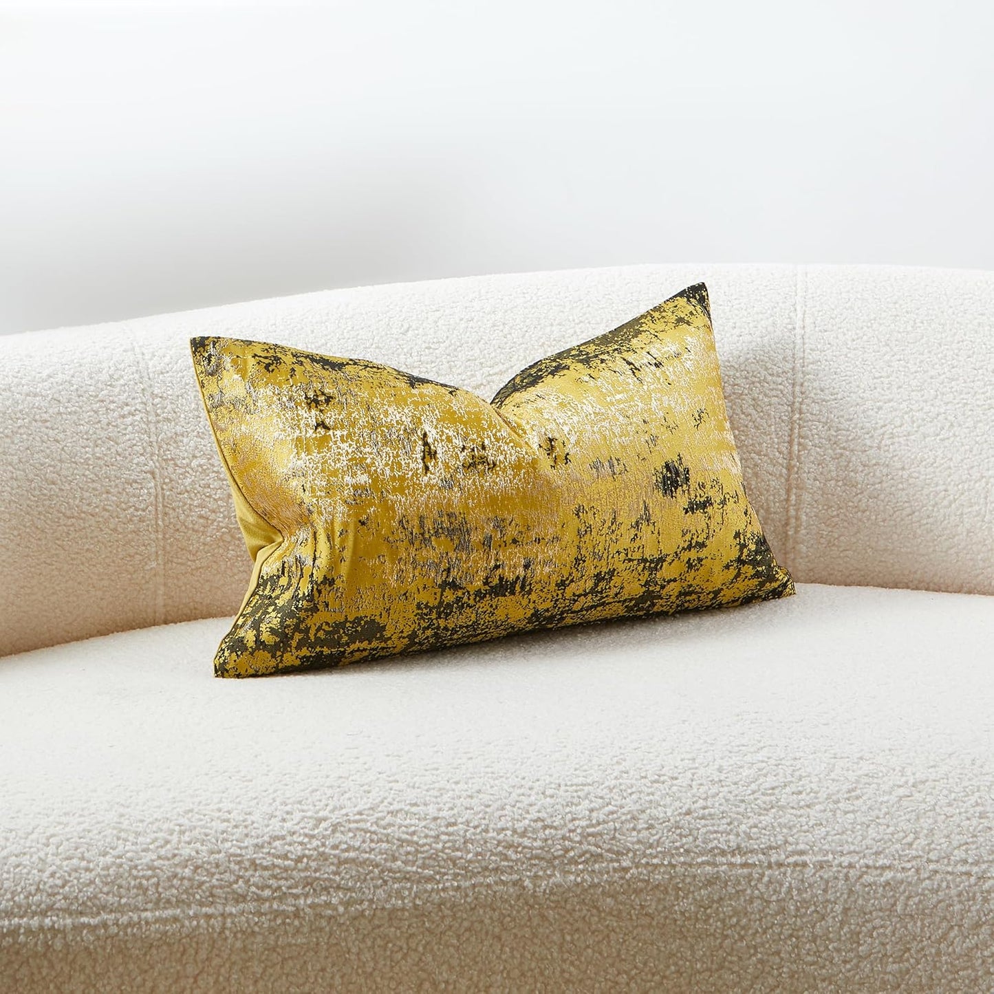 THE-TINOART Sun Gold & Black Jacquard Pillow Cover 12x20 - Luxury Embroidered Decorative Throw Pillow Cover, Reversible with Metallic Thread & Velvet Backing, Elegant Home Decor