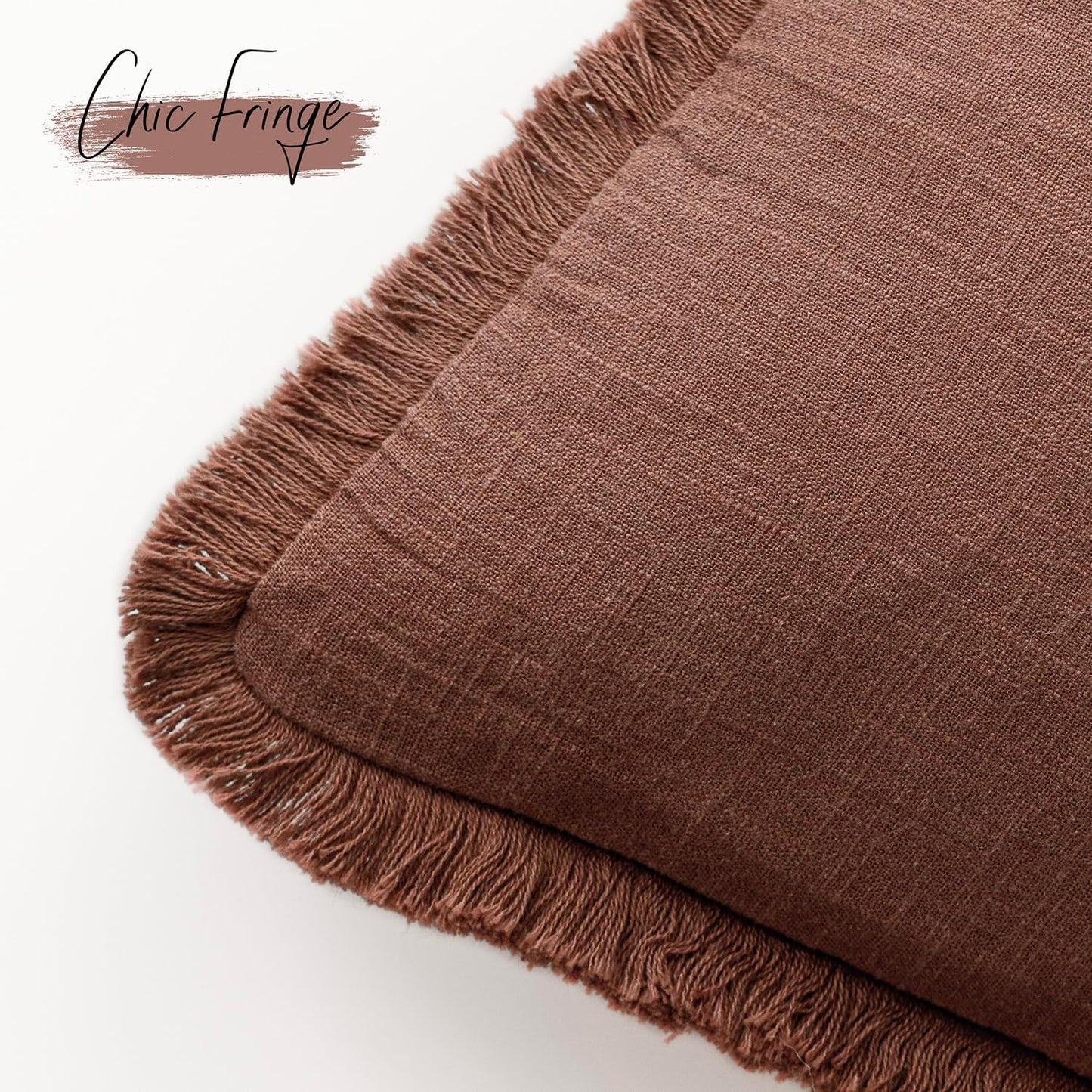 Foindtower Set of 2 Decorative Linen Fringe Throw Pillow Covers Boho Farmhouse Cushion Cover with Tassels Accent Pillowcase for Couch Chair Sofa Bed Living Room Home Decor,16×16 Inch,Rust Red