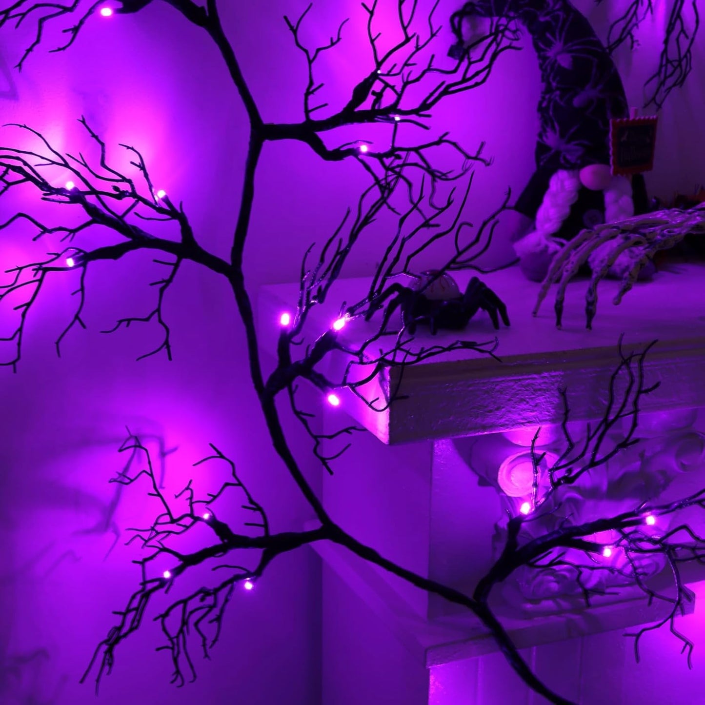 6 Ft 45 LED Willow Vine Twig Decor Black Halloween Garland with Purple Lights, Timer 8 Modes Waterproof Battery Operated Indoor Halloween Decorations for Wall Fireplace Mantle Home Office Party Decor