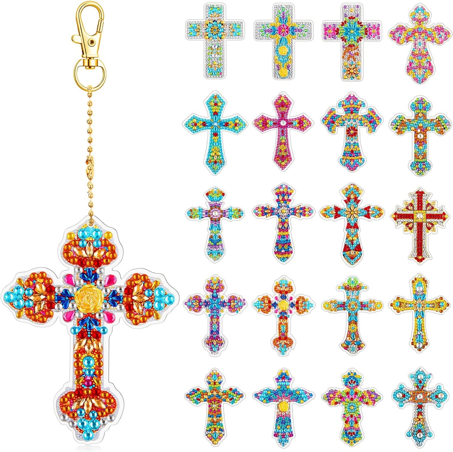 Henoyso 20 Pcs Diamond Art Painting Keychains Kits for Adults 5d Double Sided Cross Shaped Diamond DIY Painting Keychains Gem for Beginners Kids Adults DIY Crafts Decor Gift Party(Cross)