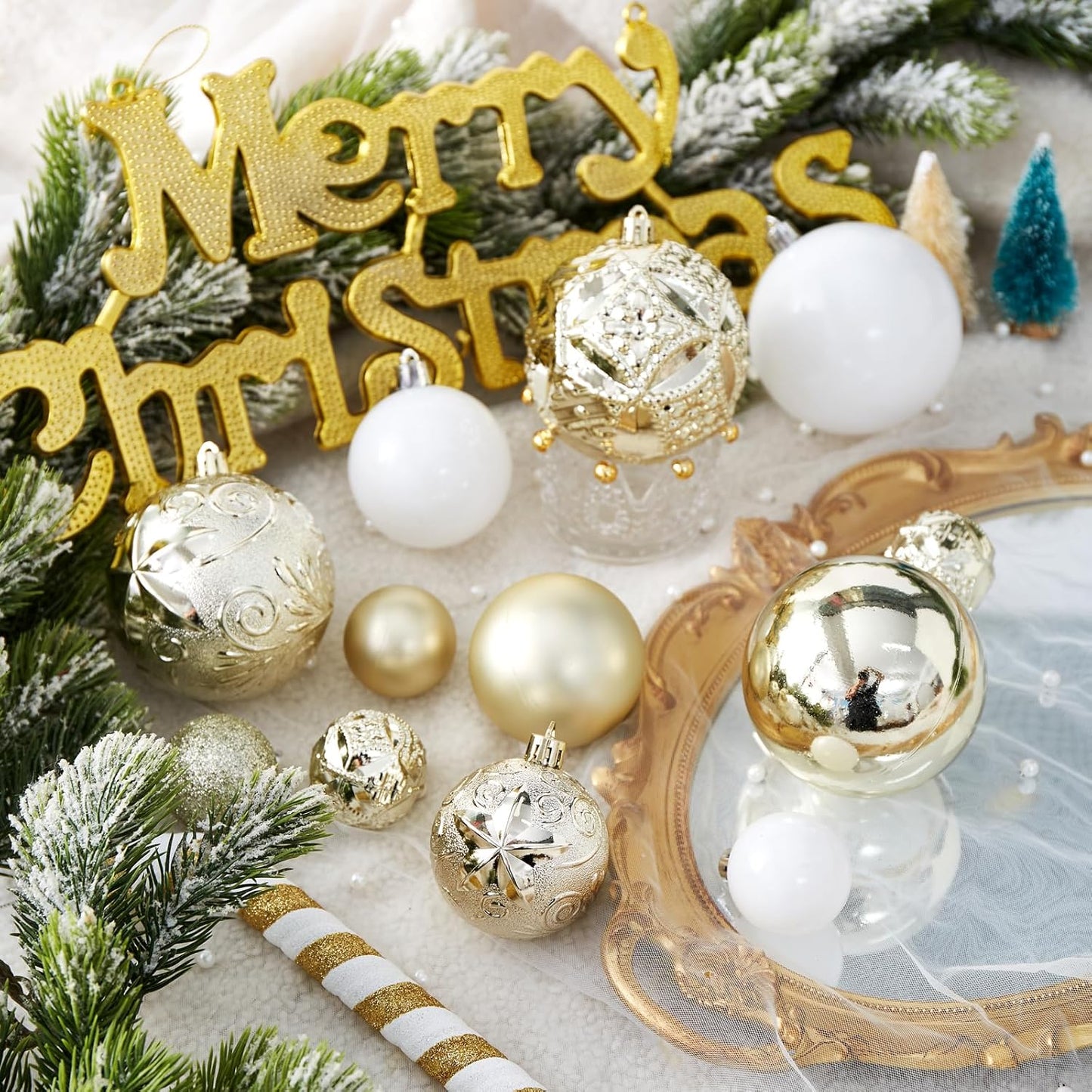 87-Pack Shatterproof Christmas Ball Ornaments Set, Christmas Tree Decorations with Hand-held Gift Package for Xmas Tree Holiday Wedding Party, Champagne