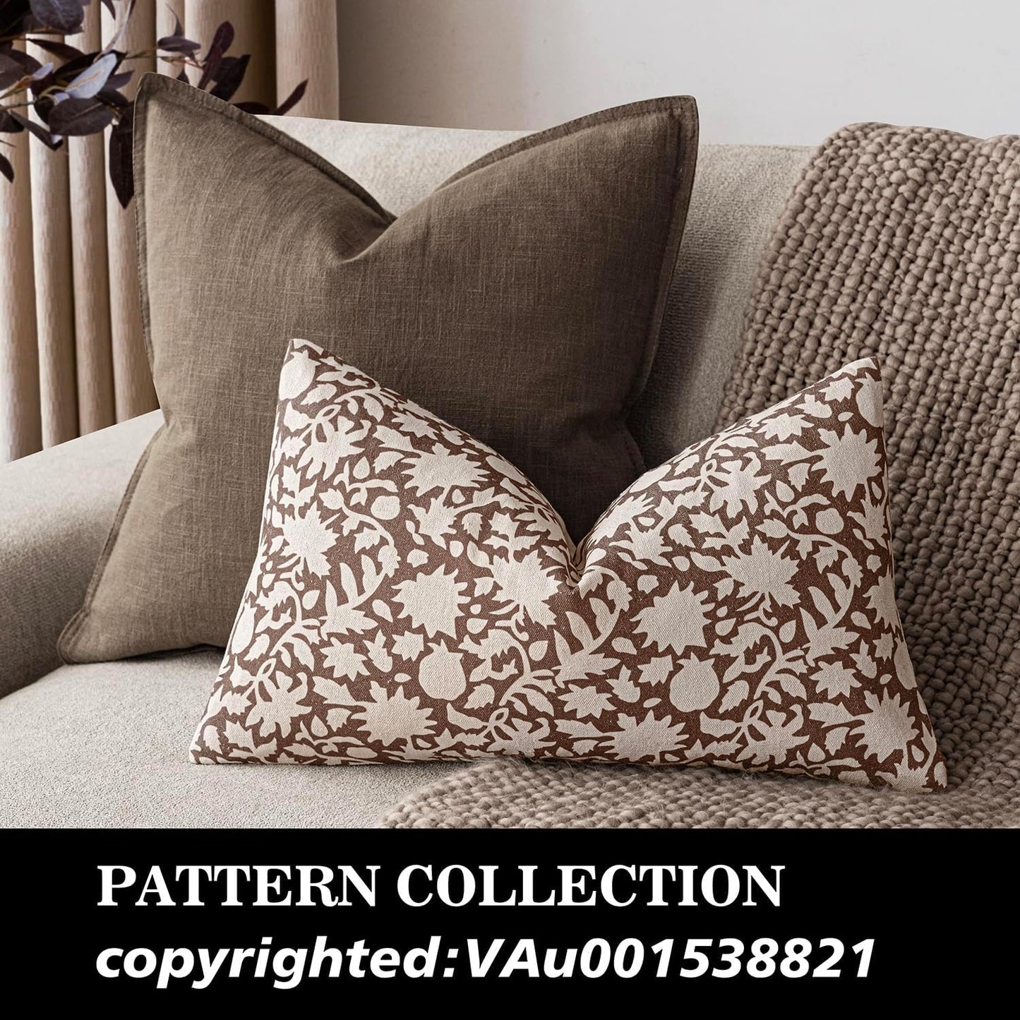 Foindtower Set of 2 Decorative Neutral Floral Lumbar Throw Pillow Covers Accent Farmhouse Cushion Covers Boho Vintage Pillowcase for Couch Sofa Bedroom Living Room Home Decor Outdoor,12×20 Inch,Brown