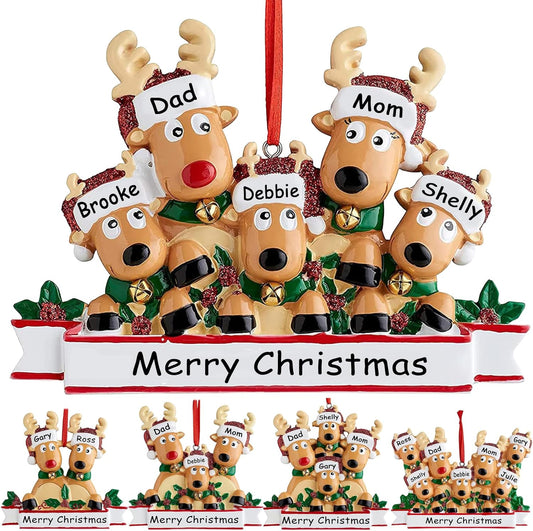 Personalized Christmas Ornaments 2025,Family of 2,3,4,5,6,7,8 Custom Reindeer Christmas Ornament,Customized Name Ornament,Xmas Ornaments,Customized Xmas Tree Decorations Gifts