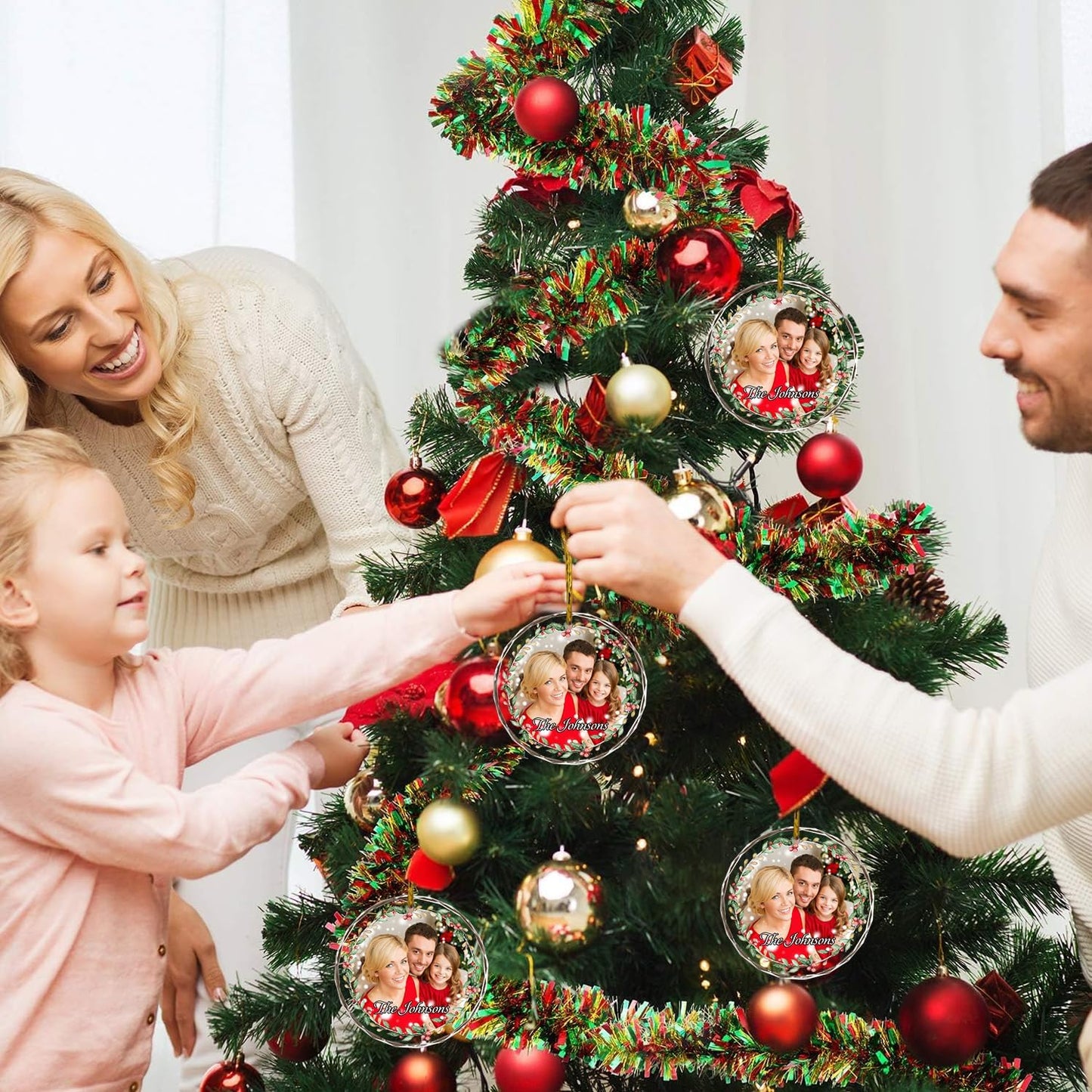 Christmas Tree Decor, Personalized Crystal Photo Ornaments, Custom Ornaments for Family/Child, Decorative Hanging Pendant, Design Your Own Picture, Gifts for Mom/Dad