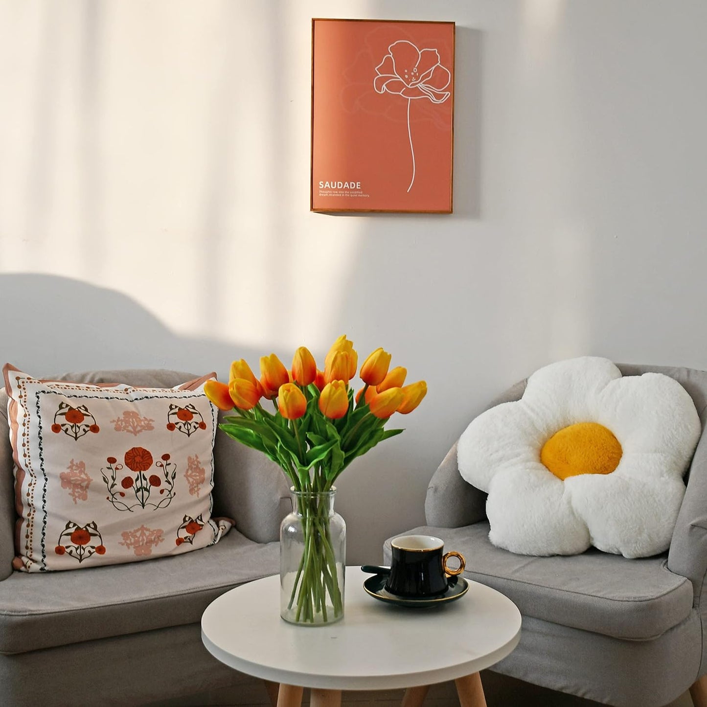 Mandy's Artificial Tulips 20 Stems Sunset PU Faux Flowers for Wedding Home Decor 13.5 Inch