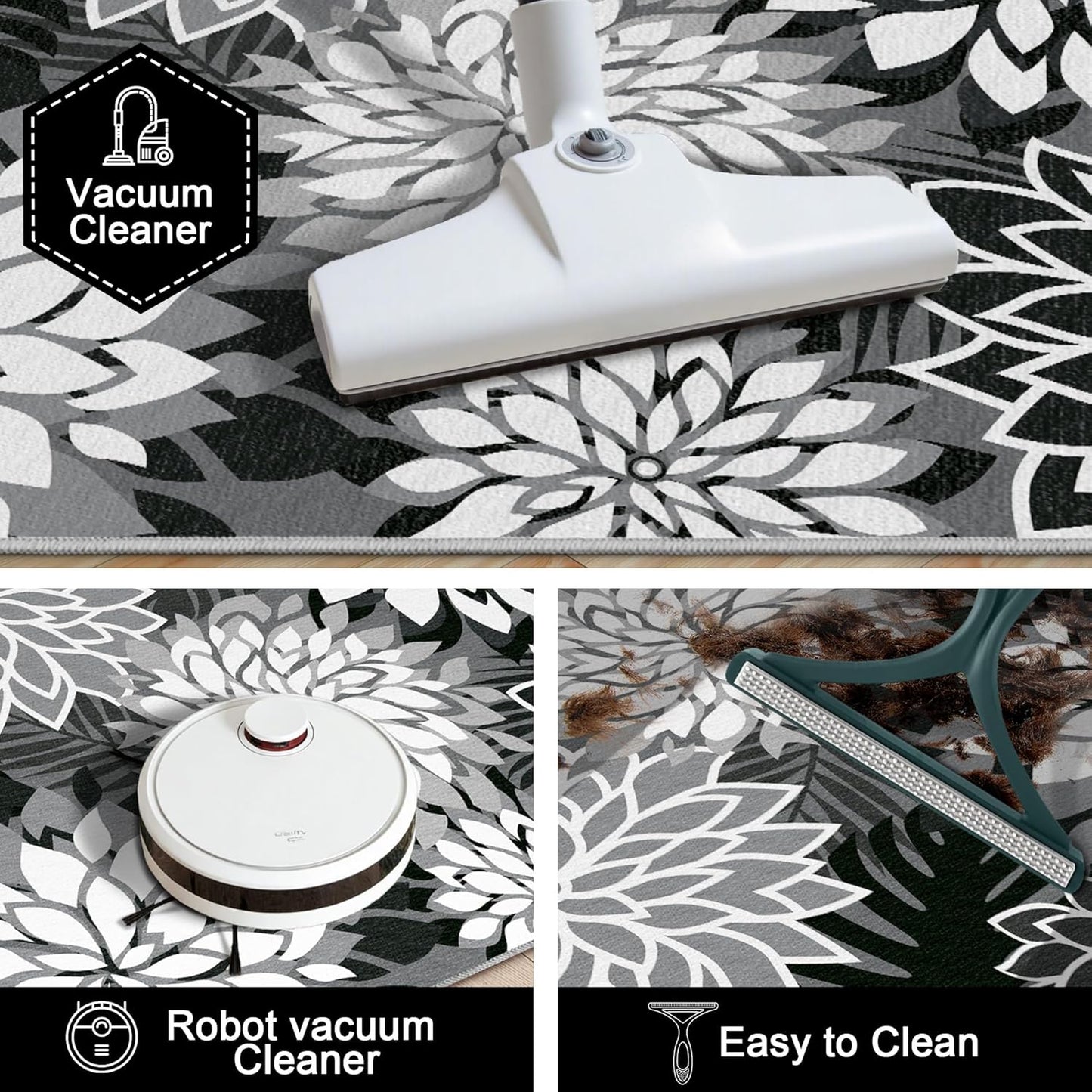 Area Rug 2x6 Black White Washable Entry Rug Multicolored Tropical Botanical Modern Floral Indoor Kitchen Door Mat Entrance Carpet Non Slip for Bedroom Living Room, Porch