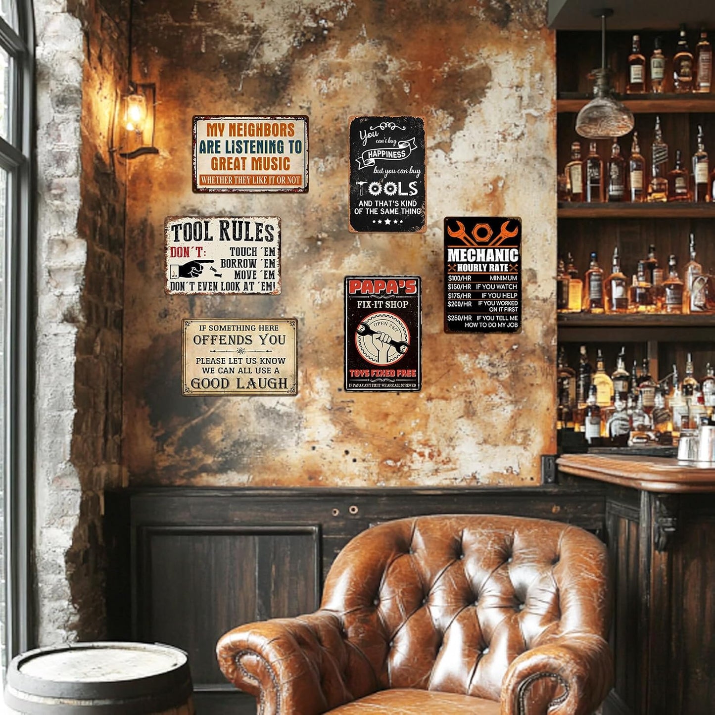 Mechanic Gifts for Men - Garage Metal Tin Signs Vintage Car Shop Accessories Decor Mechanic Hourly Rate Metal Sign 8x12 Inch