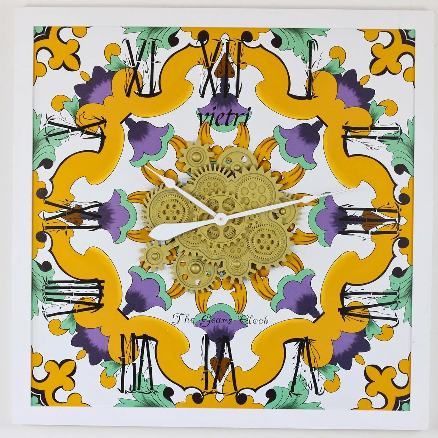 The Gears Clock Wall Clock Italy Collection with Moving Gears (Vietri, 36 inch Square)