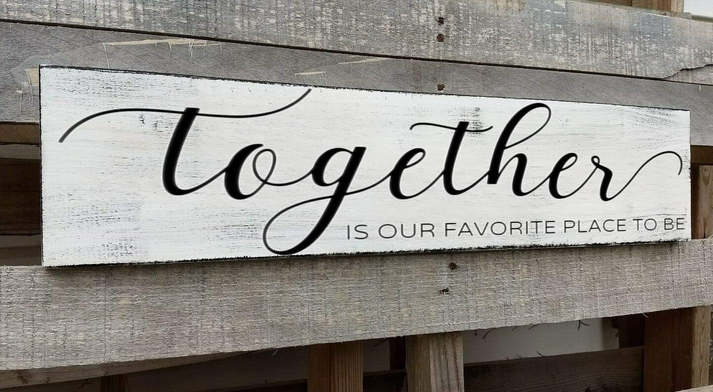 Farmhouse Bedroom Wall Art, Together is Our Favorite Place to Be,Rustic Wood Wall Hanging Quotes Master Bedroom Signs Family Plaque Home Decor for Wedding Decorations (Together) 4x16 Inch