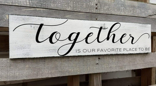 Farmhouse Bedroom Wall Art, Together is Our Favorite Place to Be,Rustic Wood Wall Hanging Quotes Master Bedroom Signs Family Plaque Home Decor for Wedding Decorations (Together) 4x16 Inch