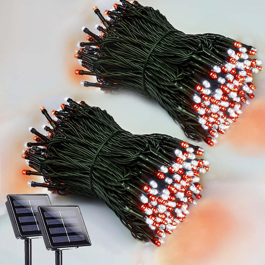 2 Pack 200 LED Solar Christmas Lights Outdoor Waterproof, Solar String Lights for Outside, Solar Outdoor String Light with 8 Lighting Modes for Xmas Tree Wedding Party Yard Decorations (Red and White)
