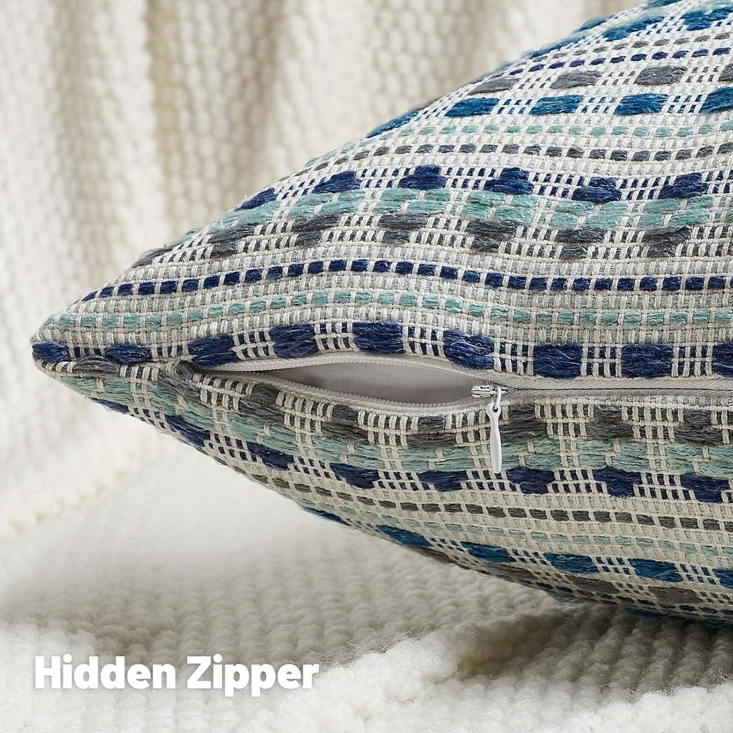 FUTEI Blue Grey Decorative Throw Pillow Covers 12x20 Inch Set of 2,Soft Cozy Chenille Jacquard Textured Pillow Case,Boho Home Decor for Couch Bed Living Room