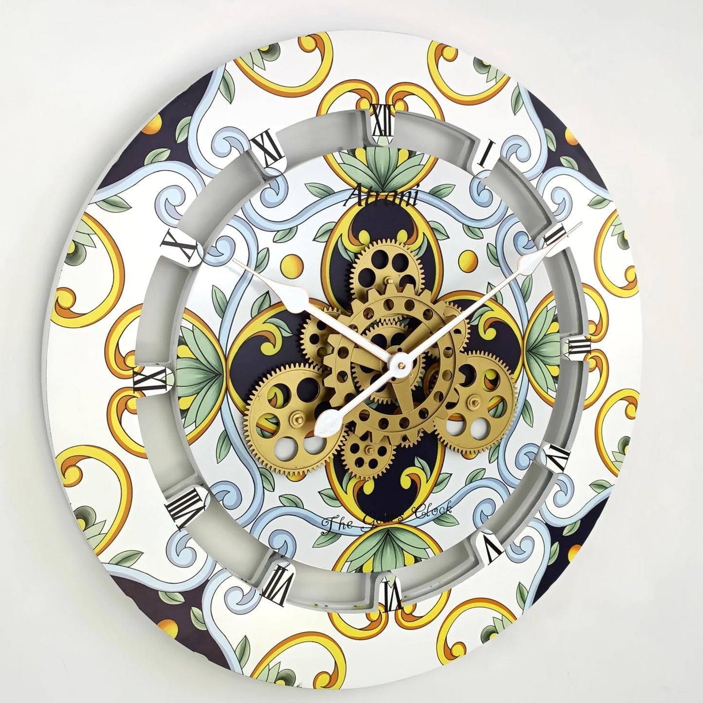 The Gears Clock Wall Clock Italy Collection with Moving Gears (Atrani, 24 inch Round)
