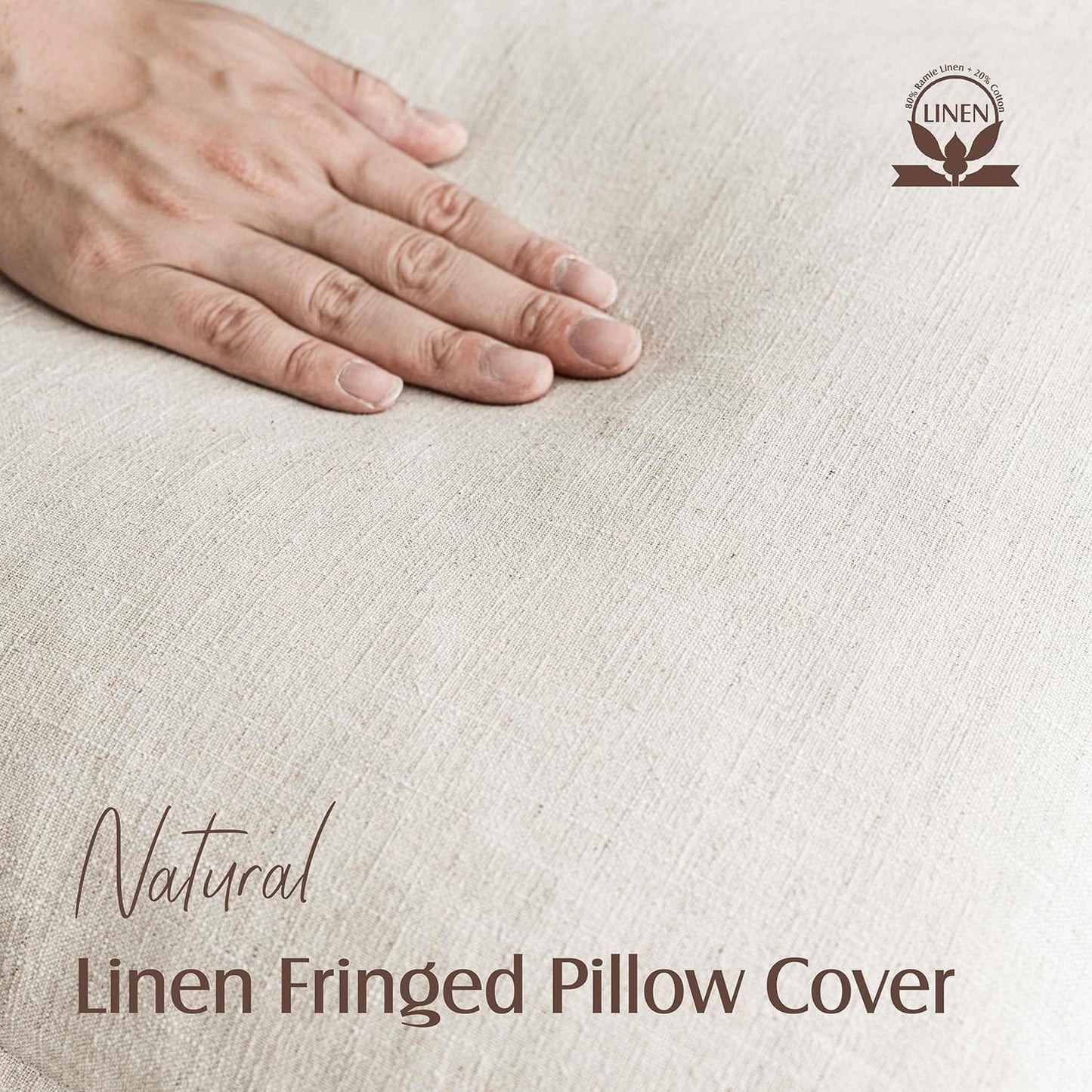 Foindtower Set of 2 Decorative Linen Fringe Throw Pillow Covers Cozy Boho Farmhouse Cushion Cover with Tassels Soft Accent Pillowcase for Couch Sofa Living Room Home Decor, 26×26 Inch, Natural Beige