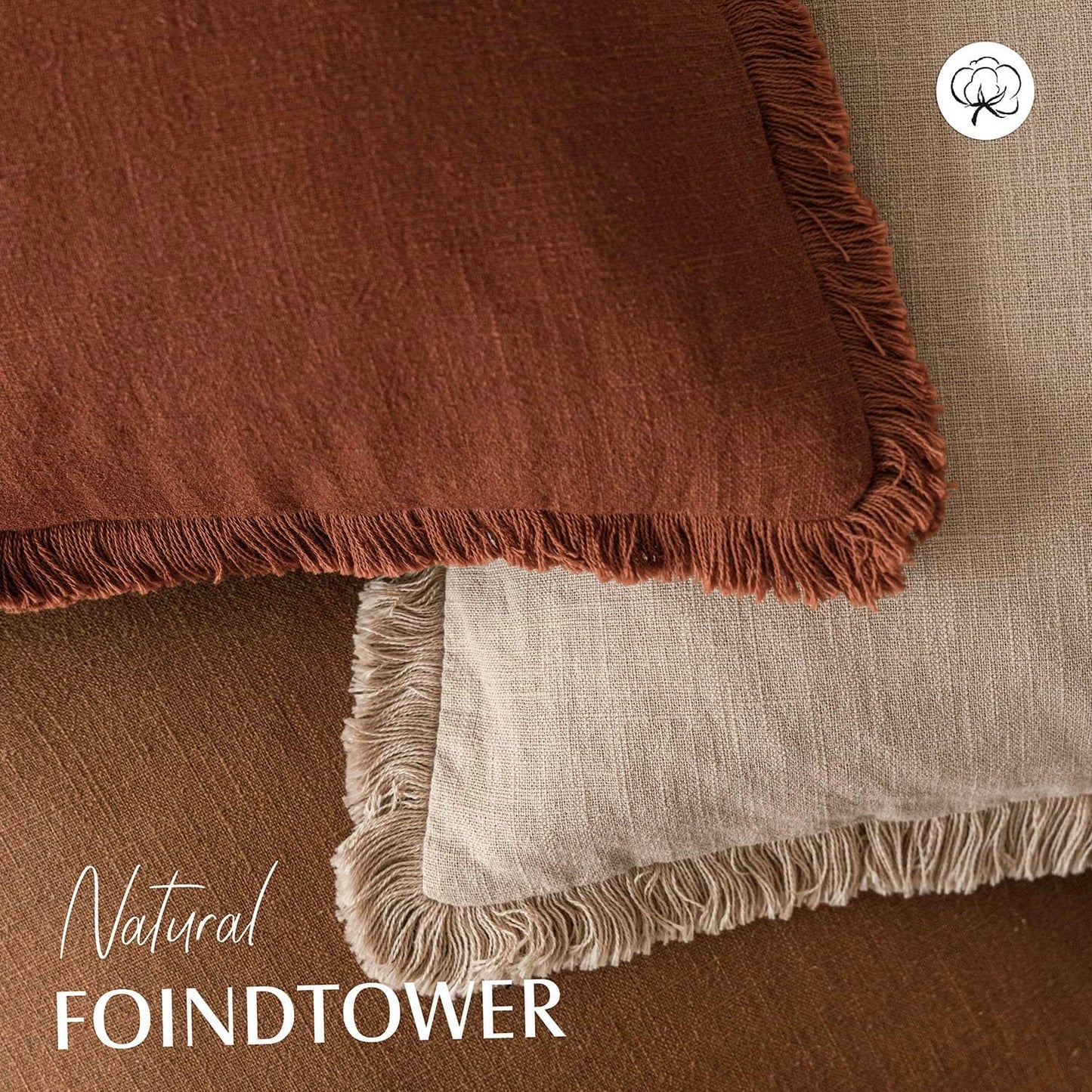 Foindtower Set of 2 Decorative Linen Fringe Lumbar Throw Pillow Covers Farmhouse Cushion Cover with Tassels Soft Accent Pillowcase for Couch Sofa Bed Living Room Home Decor,12×20 Inch,Orange Brown