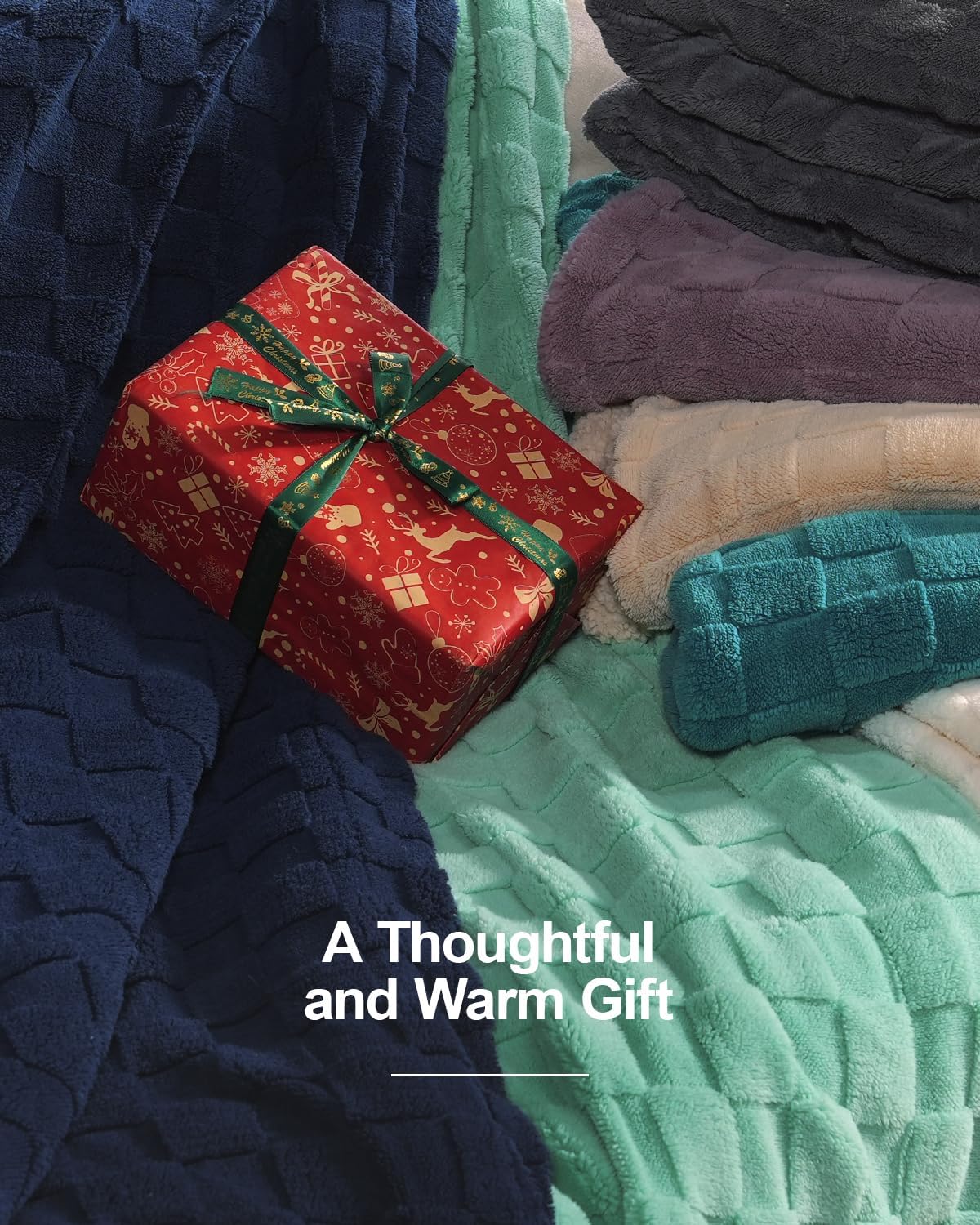 Pawque Super Soft Cozy Throw Blanket Queen Size for Couch Bed, Fluffy Sherpa Fleece Reversible Thick Warm Fuzzy Blanket for All-Season, 3D Checkered Jacquard Decorative Blankets, Khaki, 90"x90"