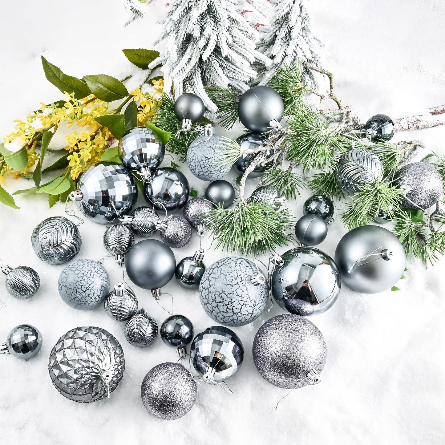 LANGXUN 36pcs Gery Christmas Tree Decorations Balls, Bolas De Navidad, 2025 Christmas Decor, Indoor Outdoor Shatterproof Christmas Ornaments, Xmars Party Wedding Suppiles