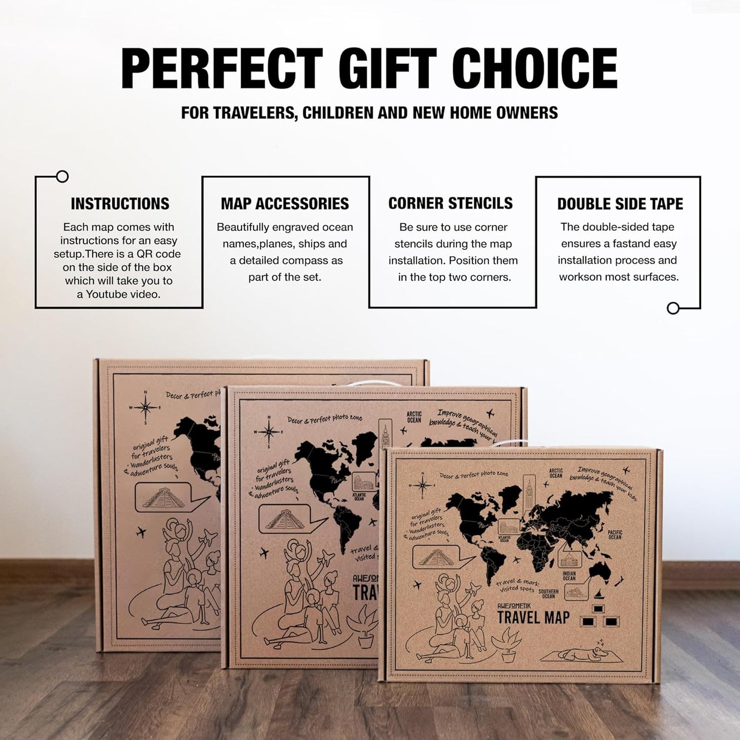 Handmade 3D Wood World Map Wall Art Large Wall Decor Track Your World Travels - Special For Home, Kitchen And Office (Walnut, Large)