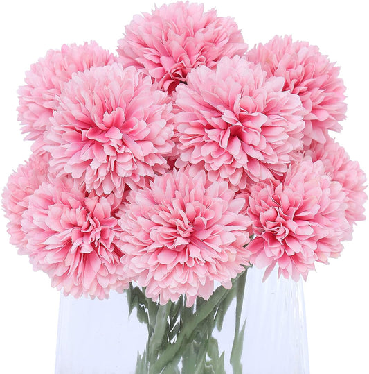 Kimura's Cabin 20Pcs Fake Chrysanthemum Artificial Silk Ball Flower Faux Mums Flowers Bouquets for Wedding Party Home Kitchen Table Decor DIY Decoration (Dark Pink)