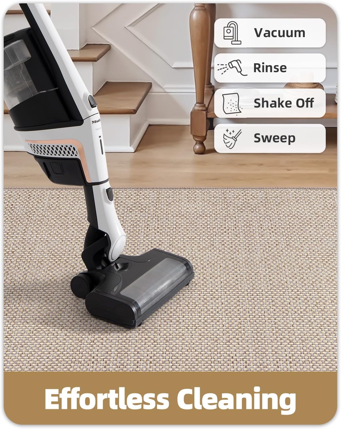 Color&Geometry Door Mat 2'4"x12' Runner Rug with Rubber Backing, Non Slip Washable Hallway Kitchen, Carpet Runners for Hallway Living Room Bedroom, Beige (Rolled-up NO Creases)