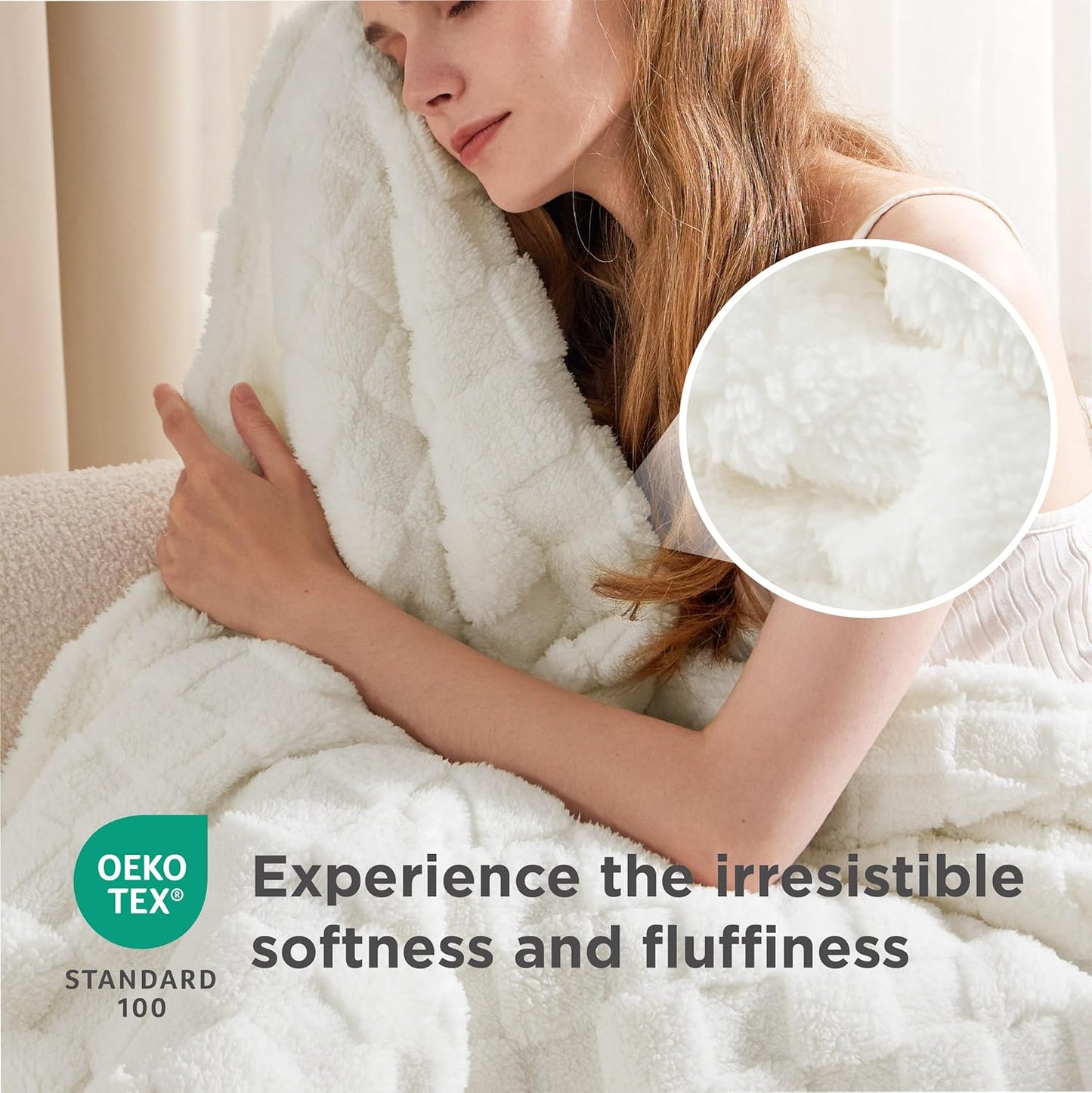 Bedsure GentleSoft Blankets Queen Size for Bed - Super Soft Cozy Blanket for Women Men Girls, Large Fuzzy Fleece Throw for Bedroom Decor, White, 90x90 Inches