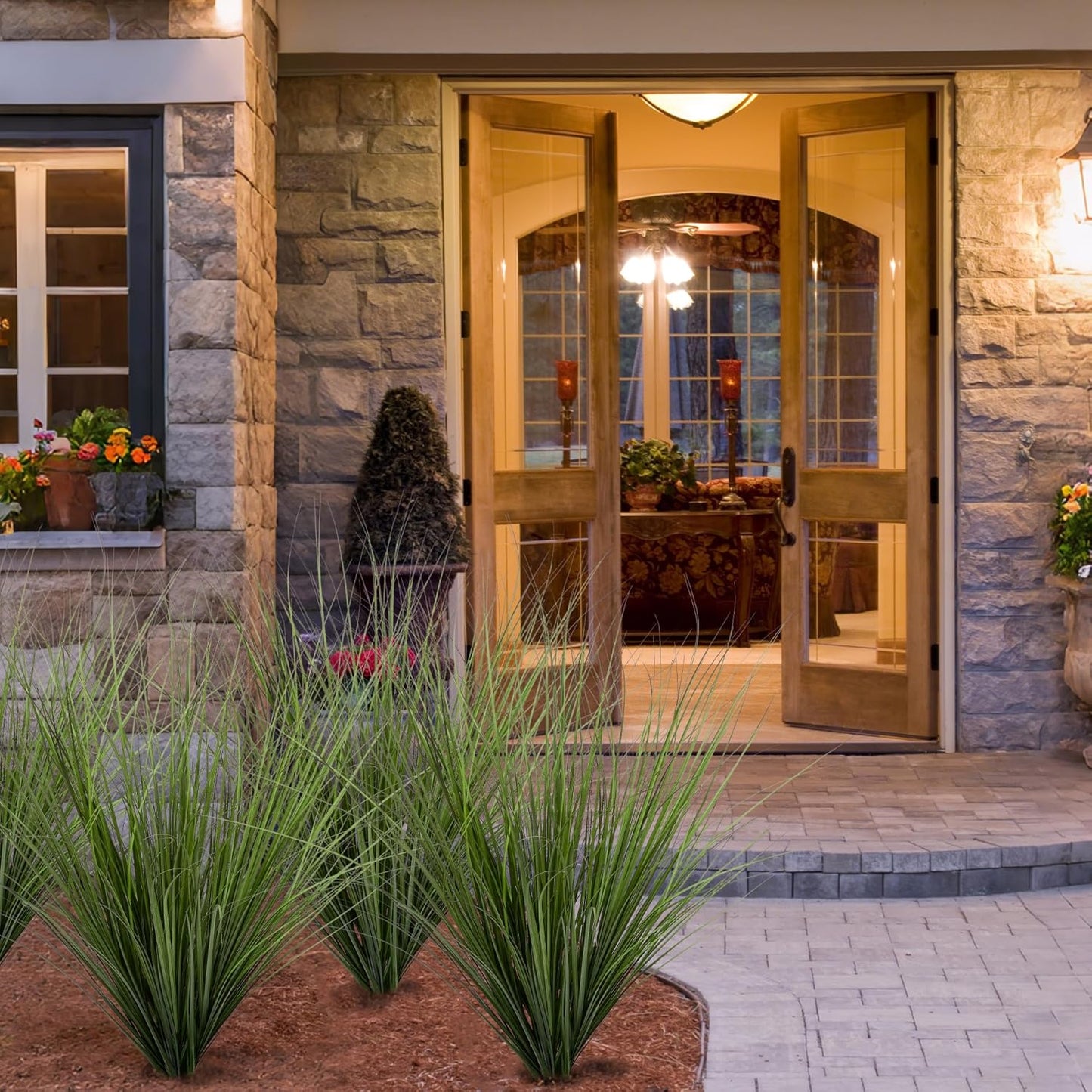 6PCS Fake Plants Artificial Wheat Grass Greenery Plastic Plants Fake Grass Artificial Plants for Outdoor Decor Artificial Grass Plant with Greenery Stems for Indoor Home Decoration 26.4"