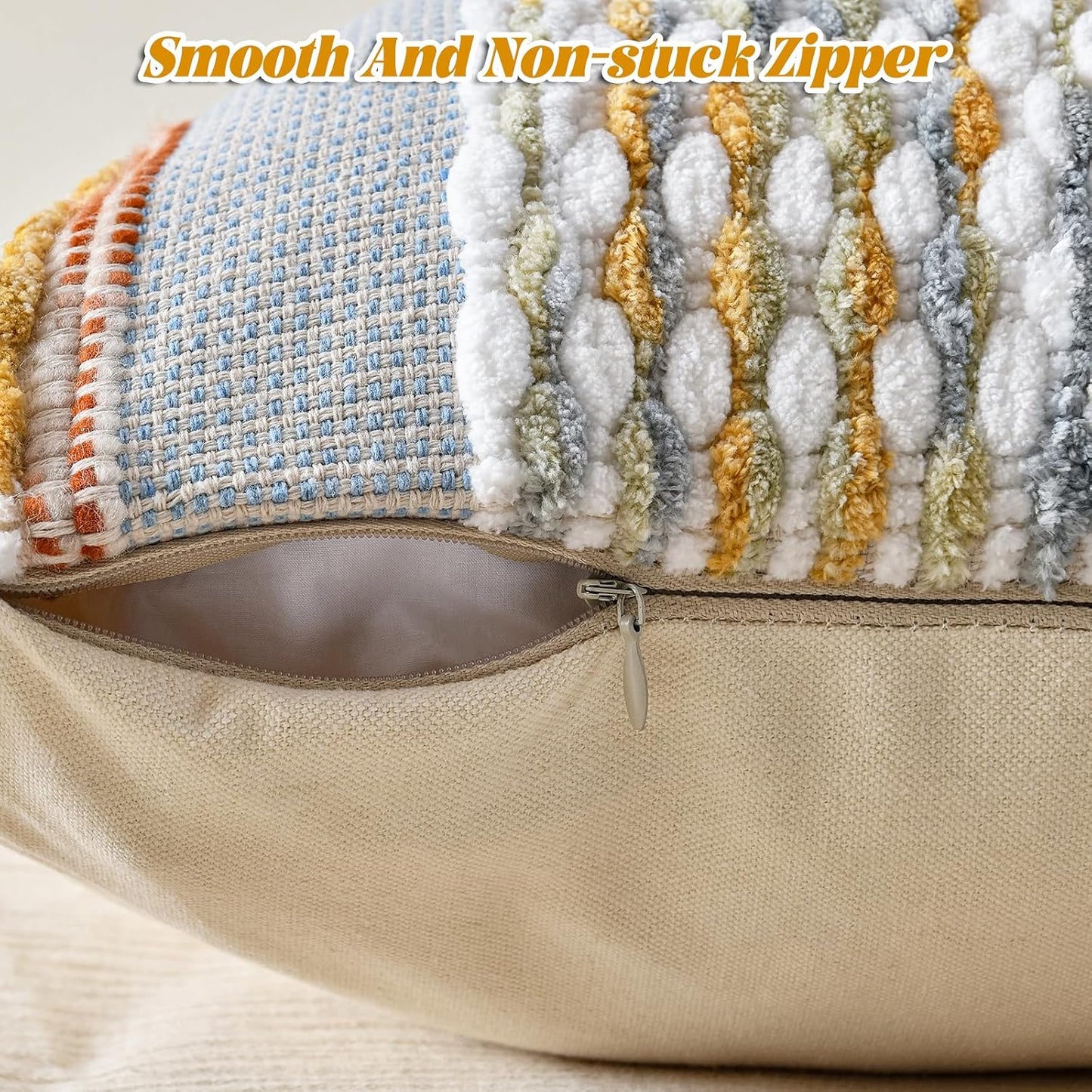 AmHoo Set of 2 Chenille Striped Textured Boho Throw Pillow Covers Aesthetic with Tassels Woven Decorative Pillow Case for Couch Bed Sofa Bedroom Modern Funky 18 x 18-Inch Grey