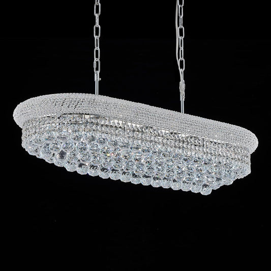 Rectangular Crystal Chandeliers for Dining Room,10 Lights Adjustable Height Oval Crystal Ceiling Light Fixture for Kitchen Island, Chrome Finish, L36''