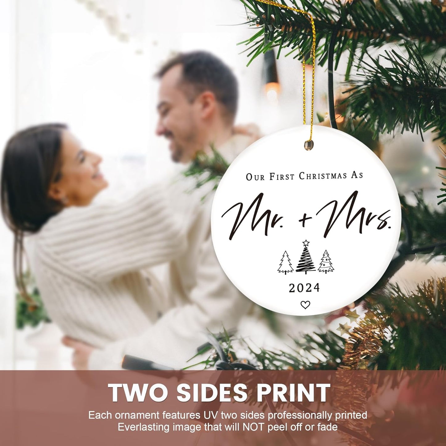 Our First Christmas Married Ornaments - Wedding Gift for Couples 2024, 1st Christmas as Mr and Mrs, Bridal Shower, Just Married Newlywed Couples