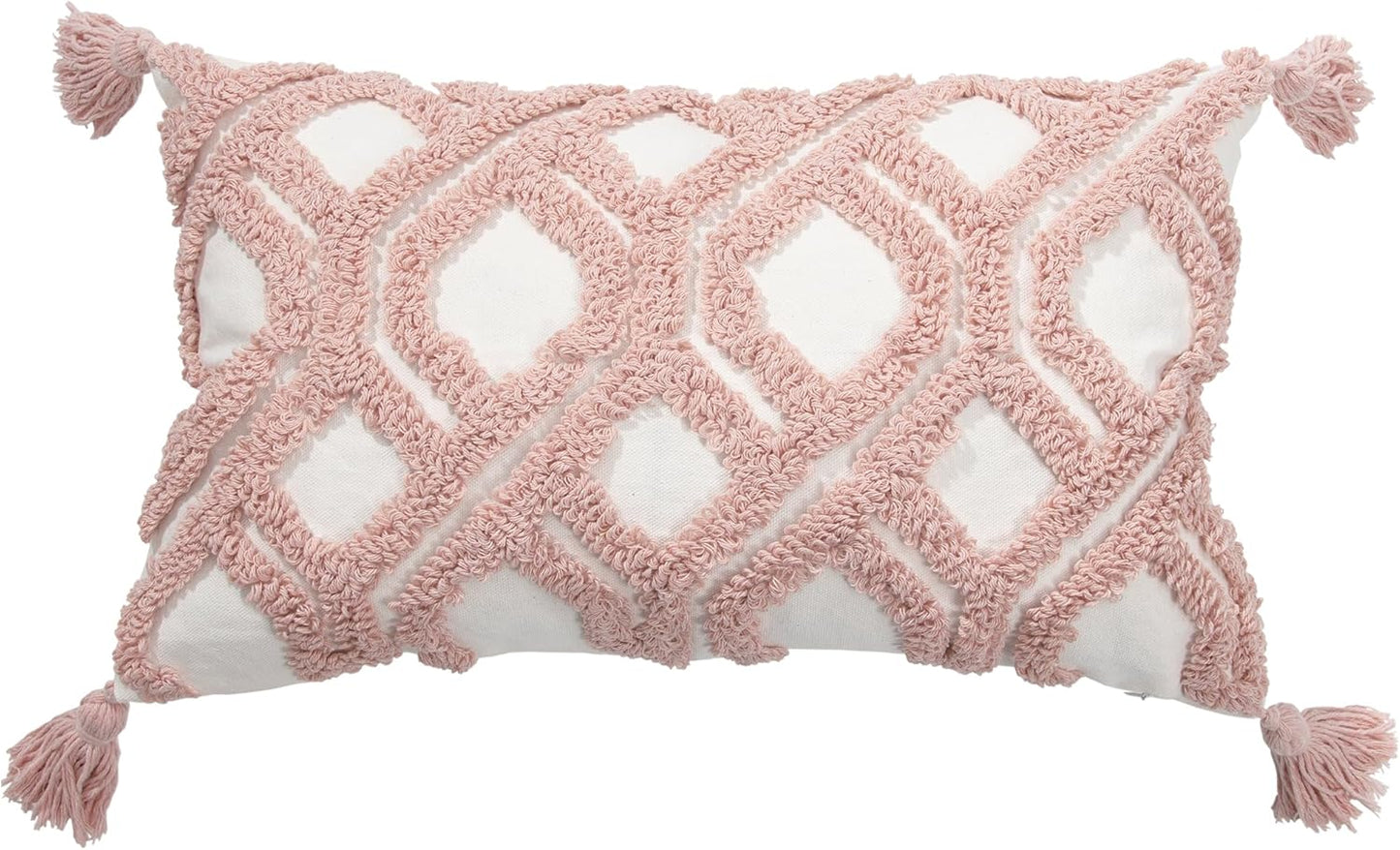 Boho Pillow Covers 12X20 Inch Boho Tufted Throw Pillow Covers Decorative Tassels Cushion Cover Farmhouse Pillow Case for Couch Sofa Bed Living Room Bedroom, Blush