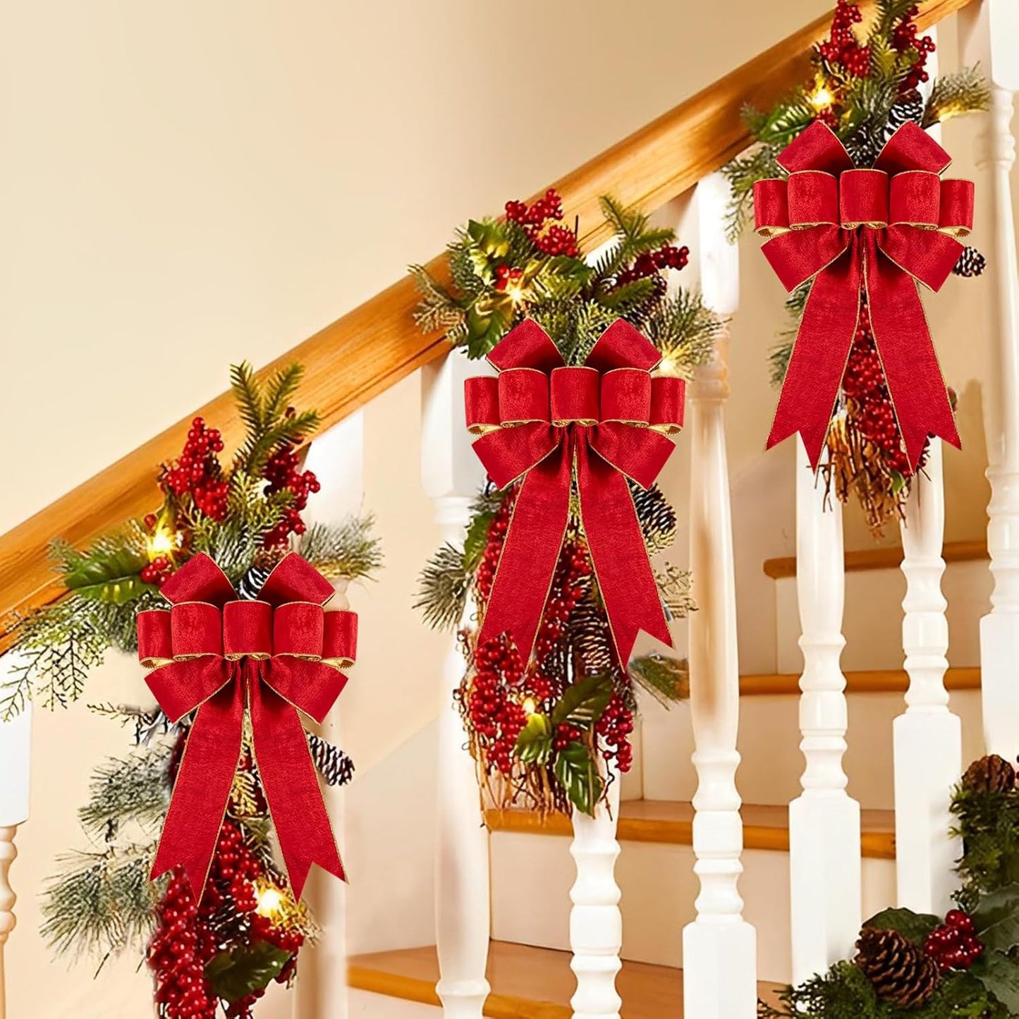 1Pack Large Christmas Bows Velvet Red Bows Holiday Red Christmas Bows Decorations for Wreath Velvet Bows Decor for Christmas Tree Topper, Front Door, Outdoor(14 * 12 inch)