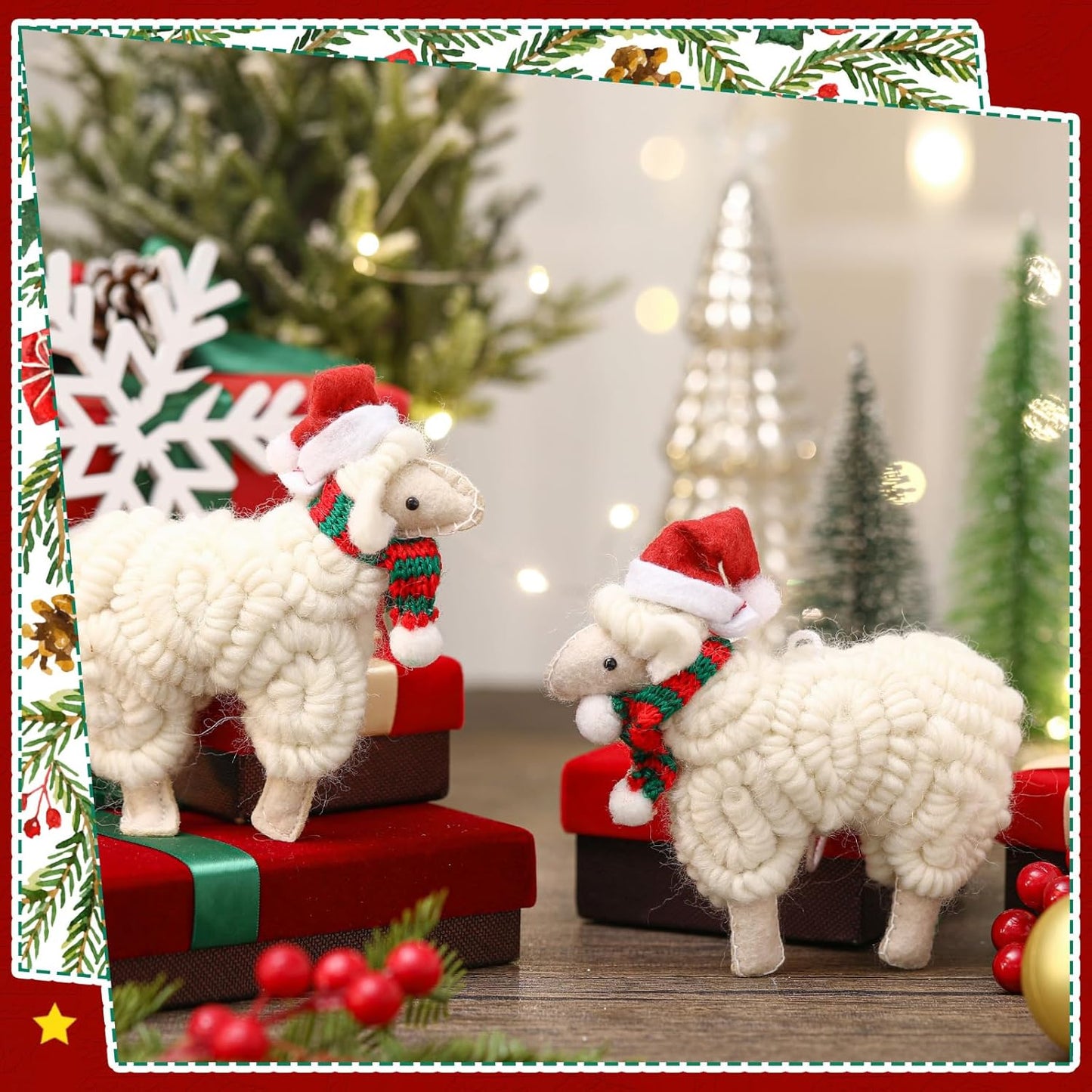 Jenaai 3 Pieces Felt Sheep Christmas Ornaments Sheep Decorative Hanging Ornaments Vintage Farm Wooly Lamb Tree Xmas Pendant Curly Decor for Holiday Figurines Gifts (Christmas)