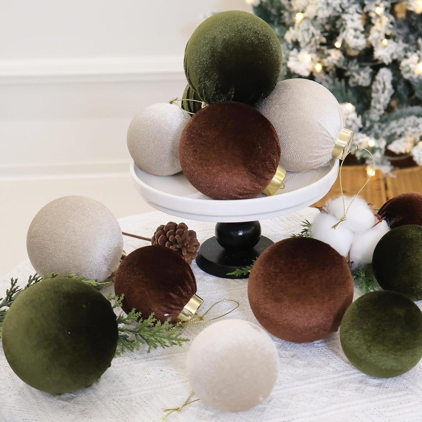 4inch Velvet Christmas Ornaments, 6pcs Multicolor Flocked Ornaments for Christmas Tree Decorations