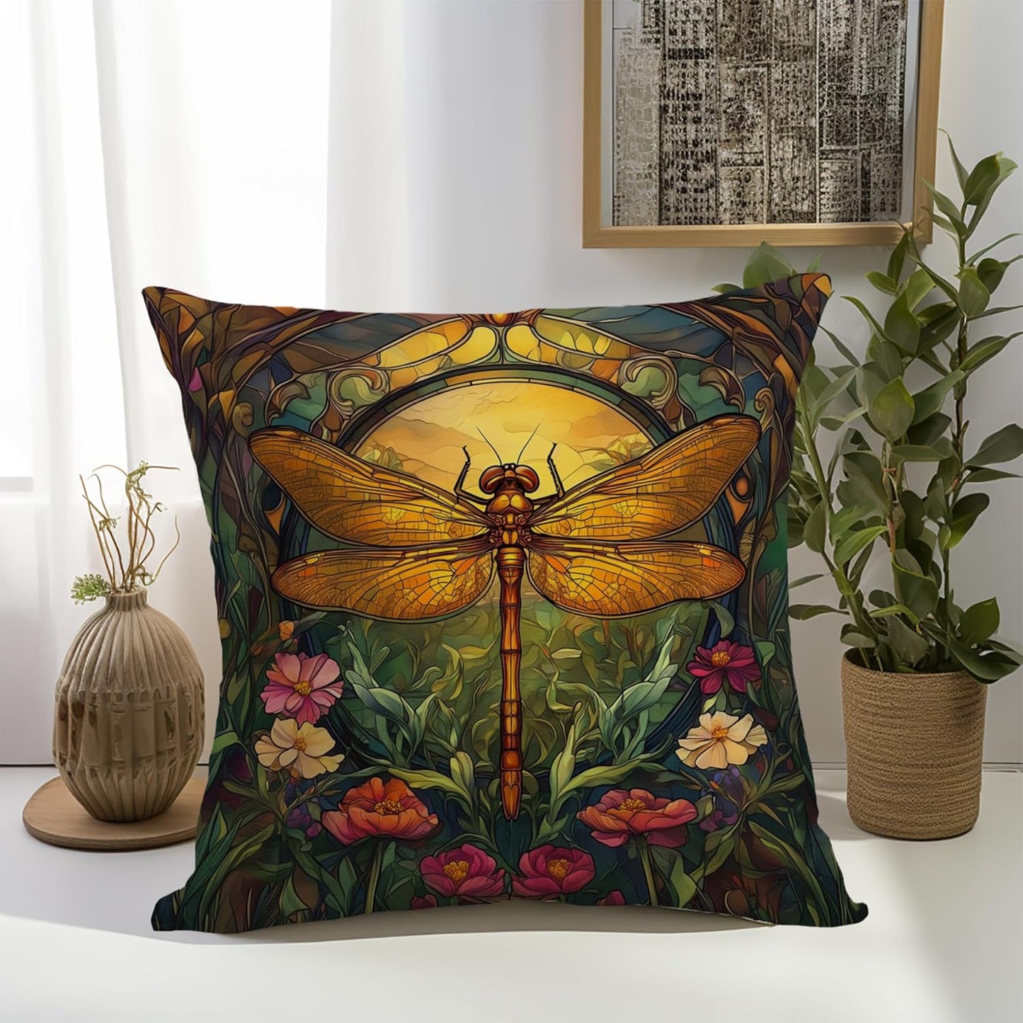 YOU FOUND ME William Morris Abstract Vintage Floral Dragonfly Design Throw Pillow Covers Home Decor, Retro Art Deco Pillowcase Cushion Cover for Bed Sofa Living Room, Square 18x18inch (Dragonfly)