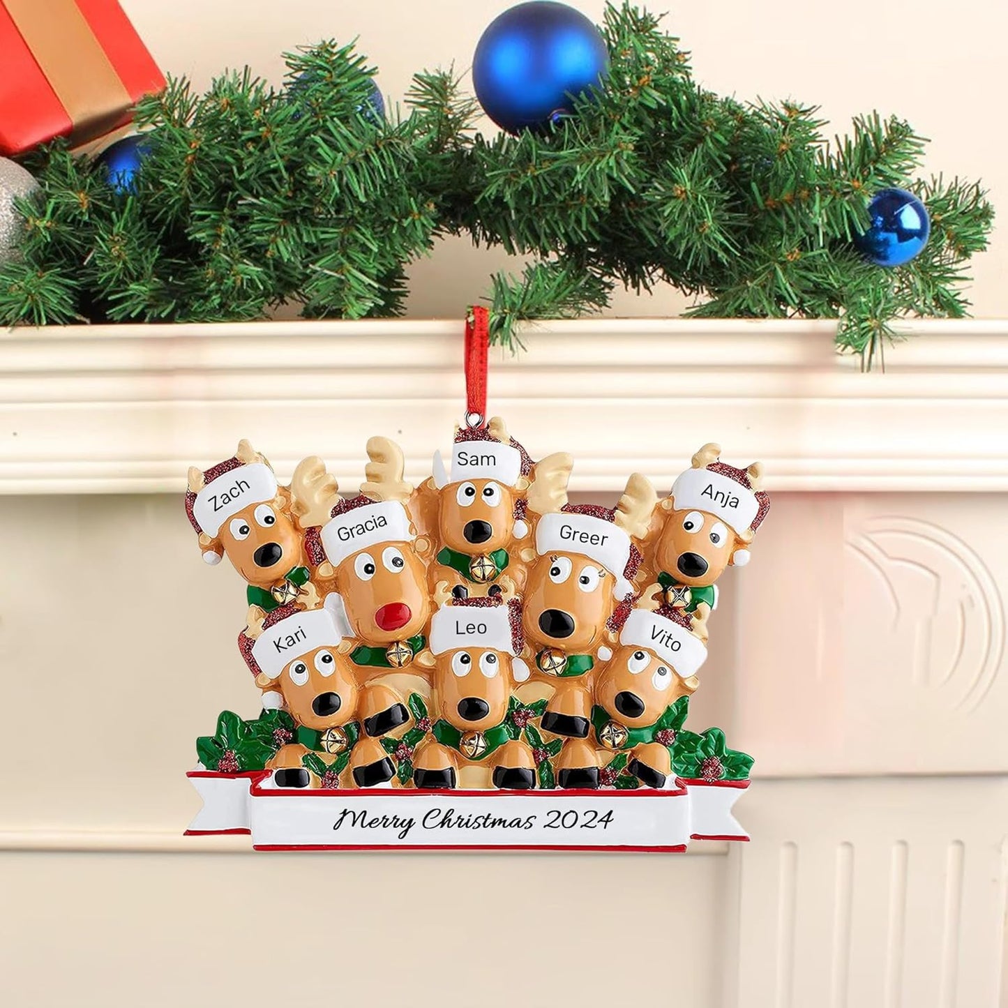 Personalized Christmas Ornaments 2025, Custom Reindeer Family Ornaments for Trees with Names, Handcrafted Christmas Deer Decorations for 2-8 Members, Meaningful Xmas Family of 8