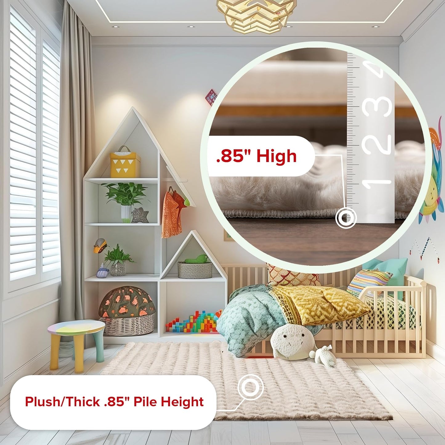 nuLOOM Jeni Solid Faux Rabbit Machine Washable Accent Rug, 3x5, Beige