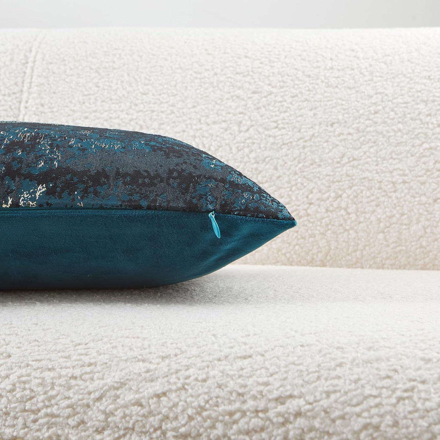 THE-TINOART Teal & Gold Embroidered Jacquard Pillow Cover 12x20 Inches – Luxury Reversible Decorative Throw Pillow Cover with Gold Thread & Velvet Backing, Elegant Holiday Home Decor