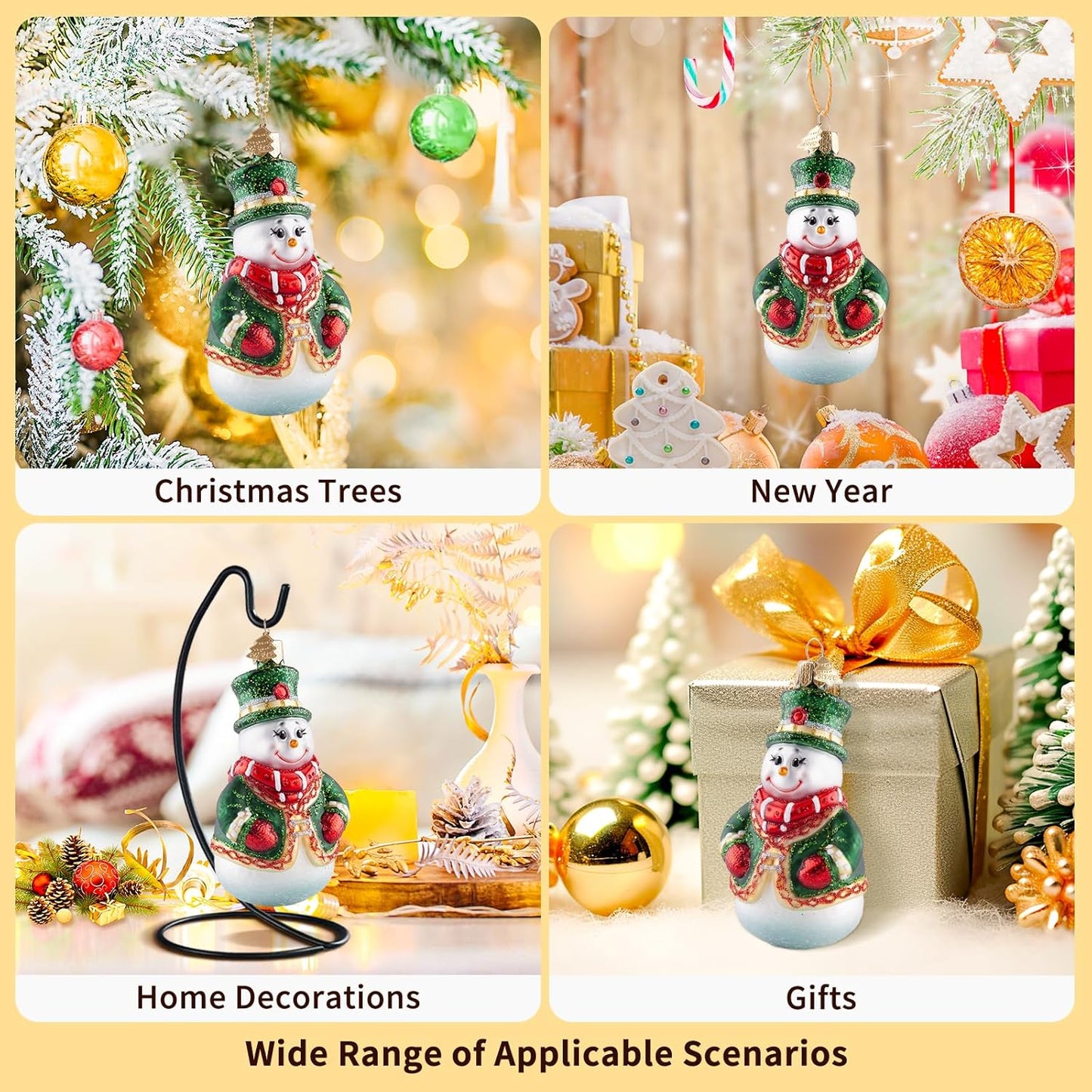 Snowman Christmas Tree Ornaments,Hand-Blown Glass Ornaments for Christmas Tree,Top Hat Collection Figurine Hanging Ornament,Christmas Decorations for Snowman Lovers Holiday Party Gifts