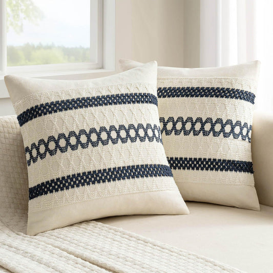 MIULEE Set of 2 Navy Blue Boho Decorative Pillow Covers 20x20 Inch Farmhouse Rustic Couch Throw Pillows Modern Spring Cotton Cushion Covers Retro Cute Macrame Woven Home Decor for Bed Sofa Chair